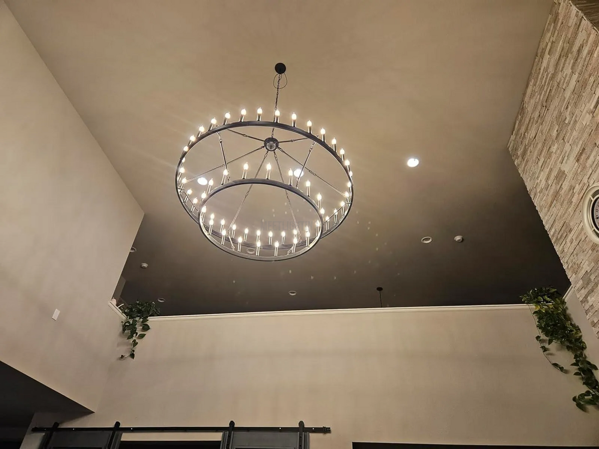 Two-Tier Industrial Chandelier with Filament Bulbs – Iron Angle Frame for Dining Room, Foyer & Living Space | Thomler