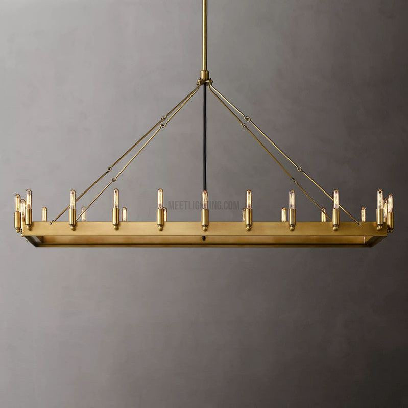 Industrial Rectangular Chandelier with Exposed Edison Bulbs – Adjustable Height Steel Frame Ceiling Light for Dining Room, Kitchen Island | Thomler