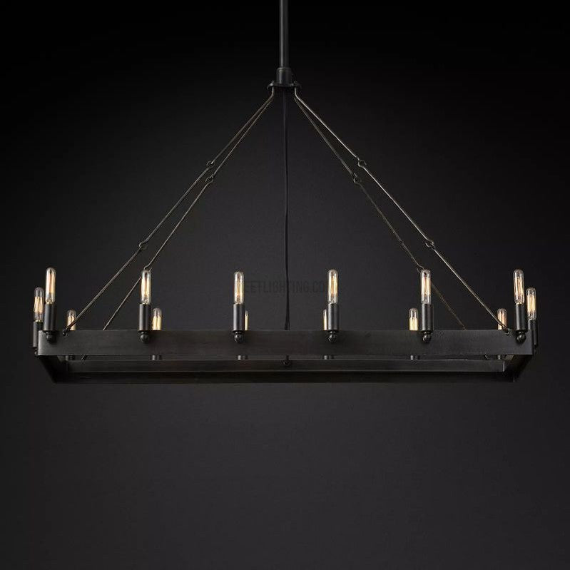 Industrial Rectangular Chandelier with Exposed Edison Bulbs – Adjustable Height Steel Frame Ceiling Light for Dining Room, Kitchen Island | Thomler
