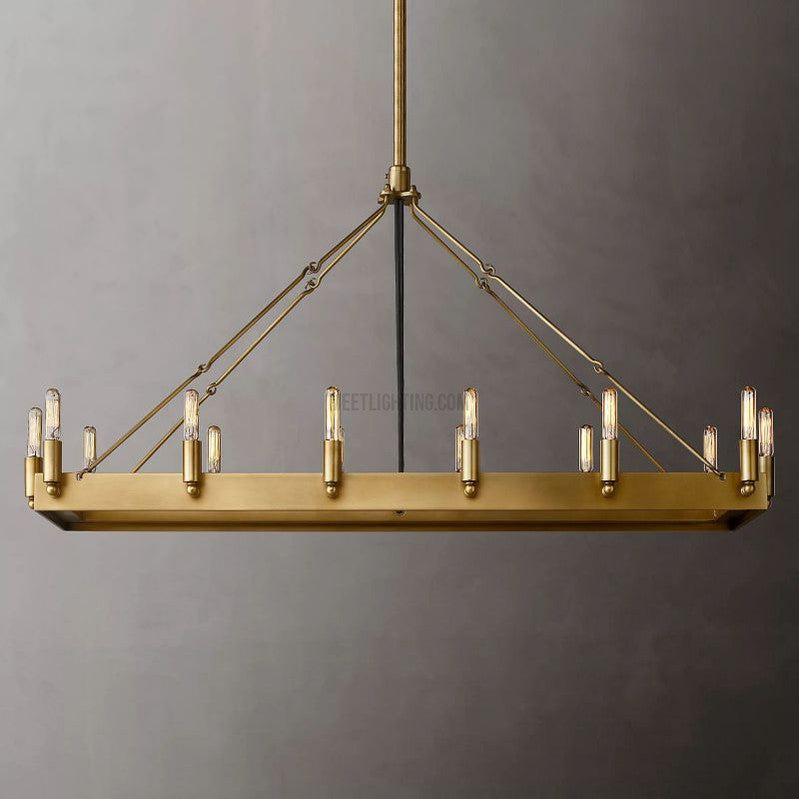 Industrial Rectangular Chandelier with Exposed Edison Bulbs – Adjustable Height Steel Frame Ceiling Light for Dining Room, Kitchen Island | Thomler