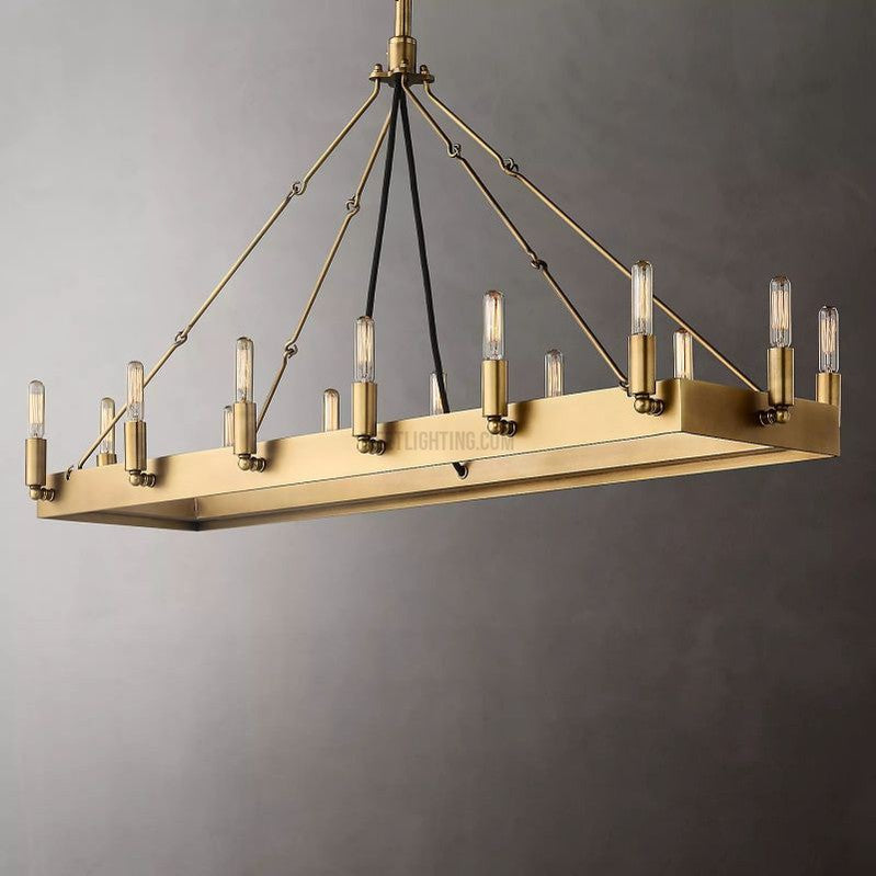 Industrial Rectangular Chandelier with Exposed Edison Bulbs – Adjustable Height Steel Frame Ceiling Light for Dining Room, Kitchen Island | Thomler