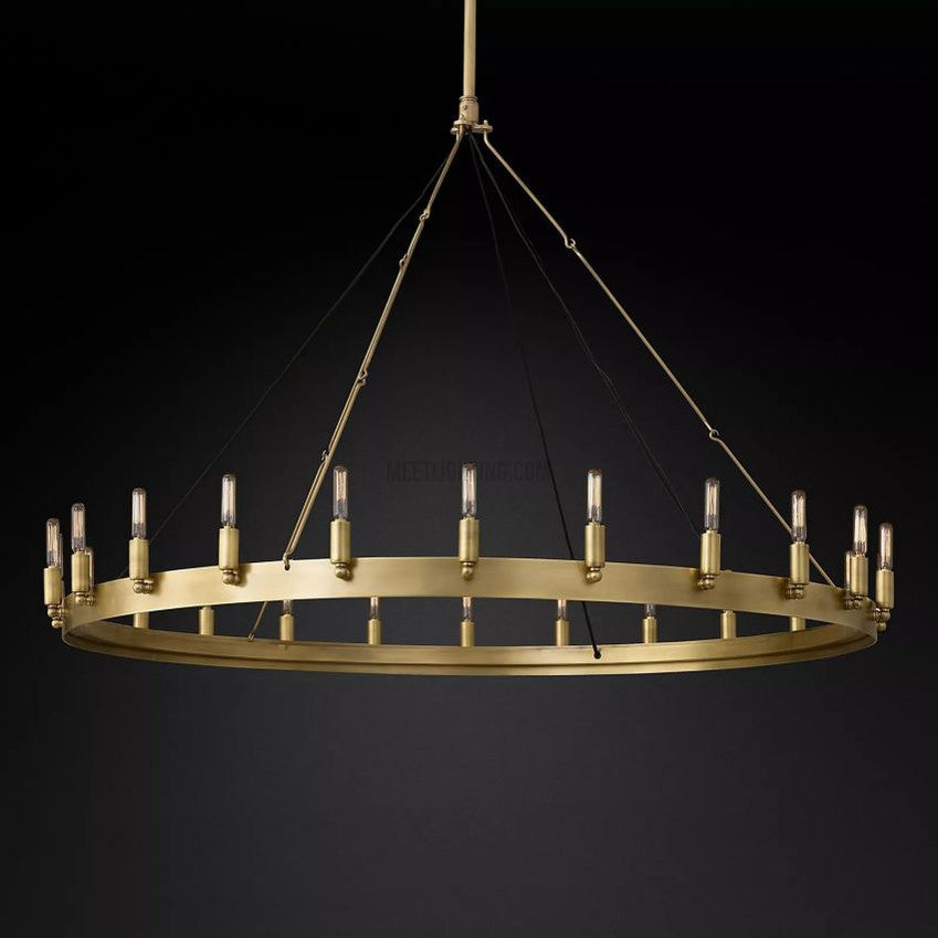 Industrial Round Iron Chandelier with Vintage Filament Bulbs for Dining Room & Foyer | Thomler