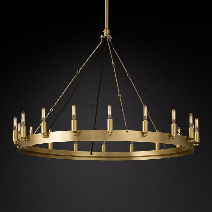 Industrial Round Iron Chandelier with Vintage Filament Bulbs for Dining Room & Foyer | Thomler