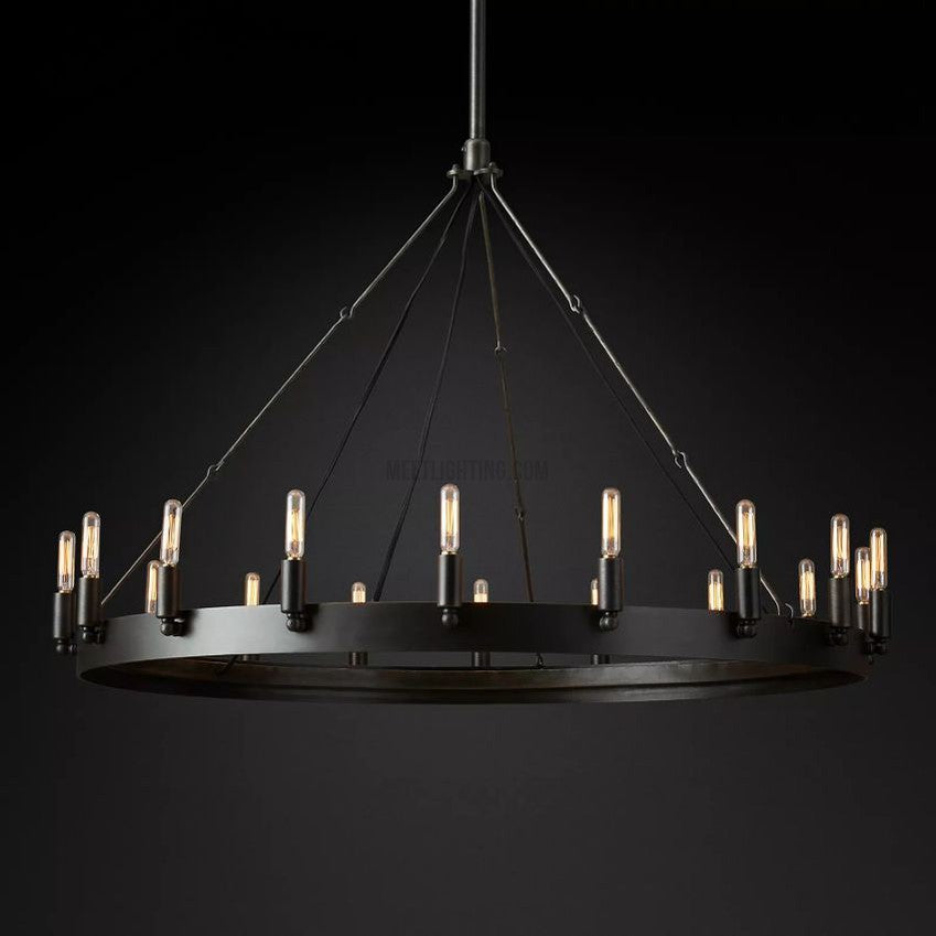 Industrial Round Iron Chandelier with Vintage Filament Bulbs for Dining Room & Foyer | Thomler