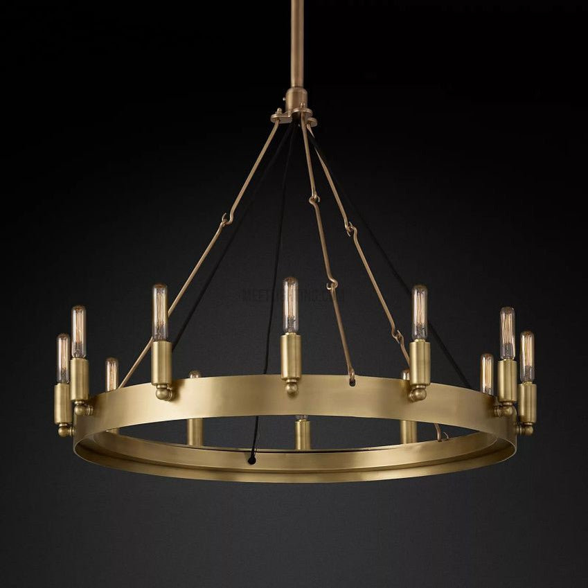Industrial Round Iron Chandelier with Vintage Filament Bulbs for Dining Room & Foyer | Thomler