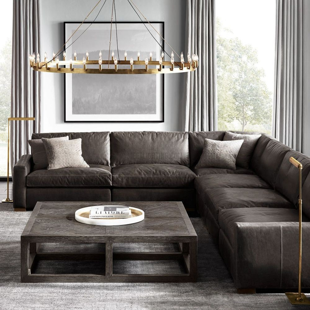 Industrial Round Iron Chandelier with Vintage Filament Bulbs for Dining Room & Foyer | Thomler