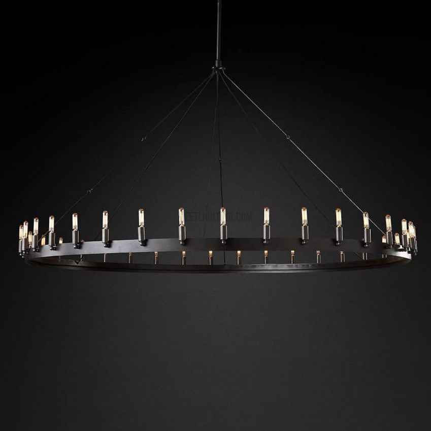 Industrial Round Iron Chandelier with Vintage Filament Bulbs for Dining Room & Foyer | Thomler