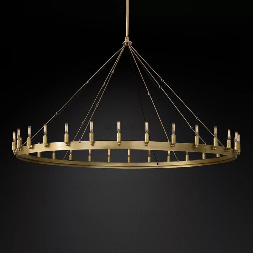 Industrial Round Iron Chandelier with Vintage Filament Bulbs for Dining Room & Foyer | Thomler