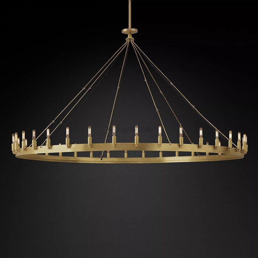 Industrial Round Iron Chandelier with Vintage Filament Bulbs for Dining Room & Foyer | Thomler