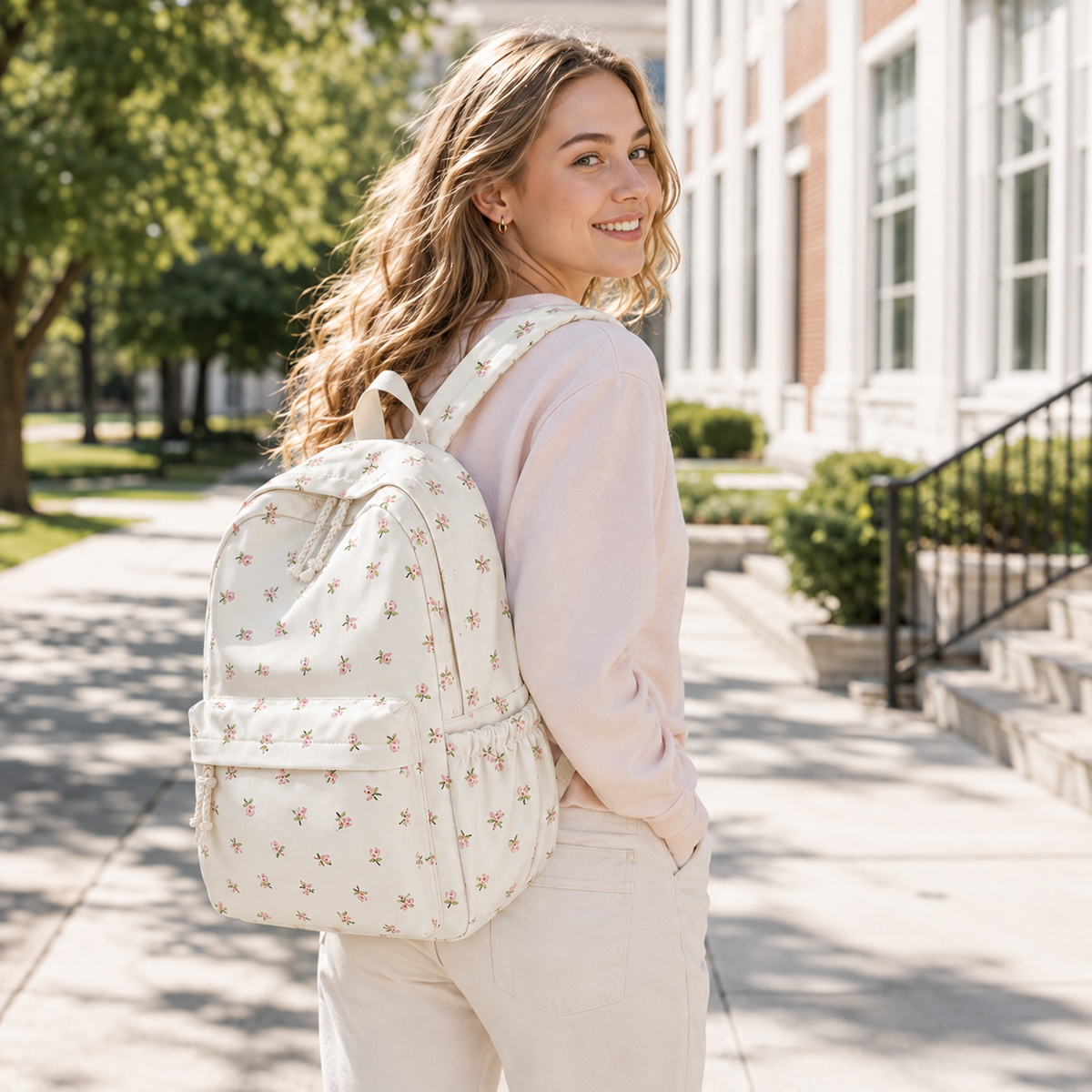 Floral Print School Backpack with Multiple Pockets for Students & Daily Use | Thomler