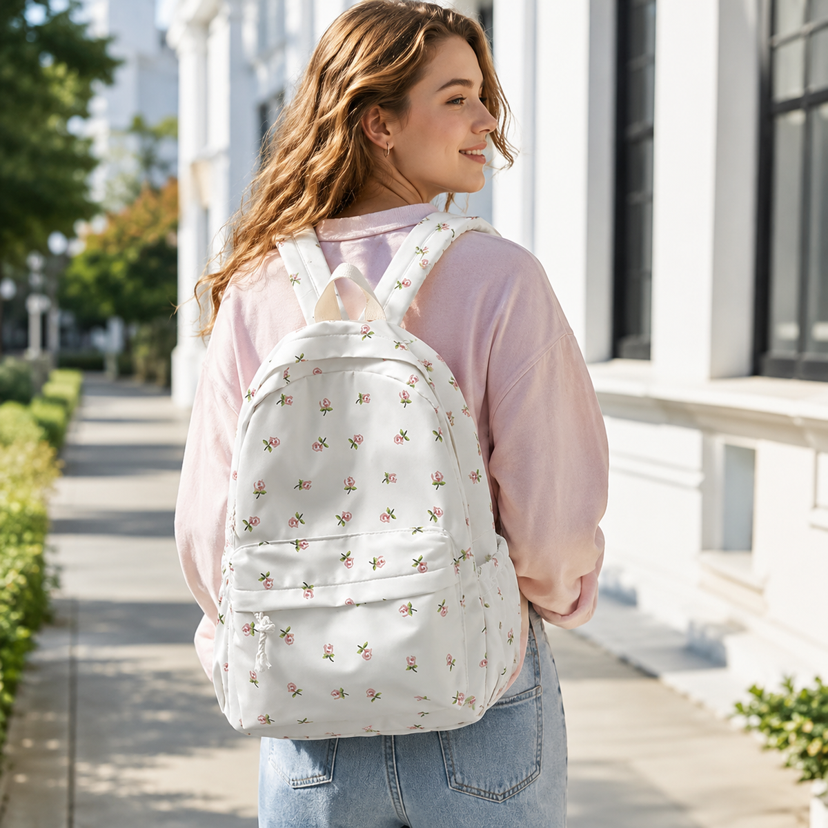 Floral Print School Backpack with Multiple Pockets for Students & Daily Use | Thomler