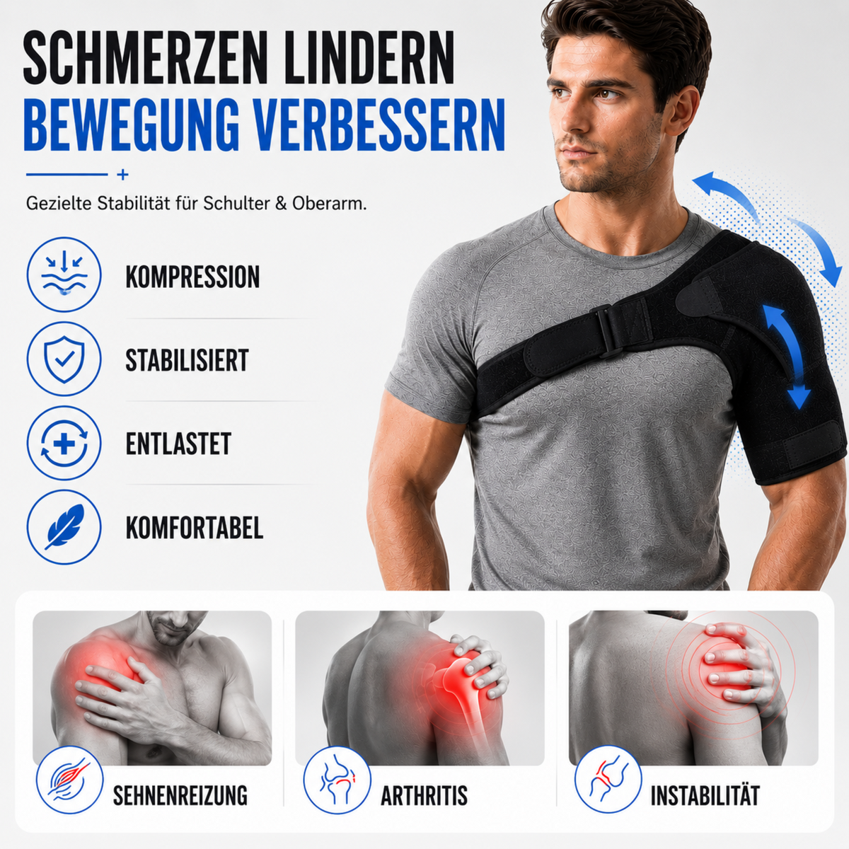 Adjustable Shoulder Support Brace with Compression Straps for Pain Relief & Stability | Thomler
