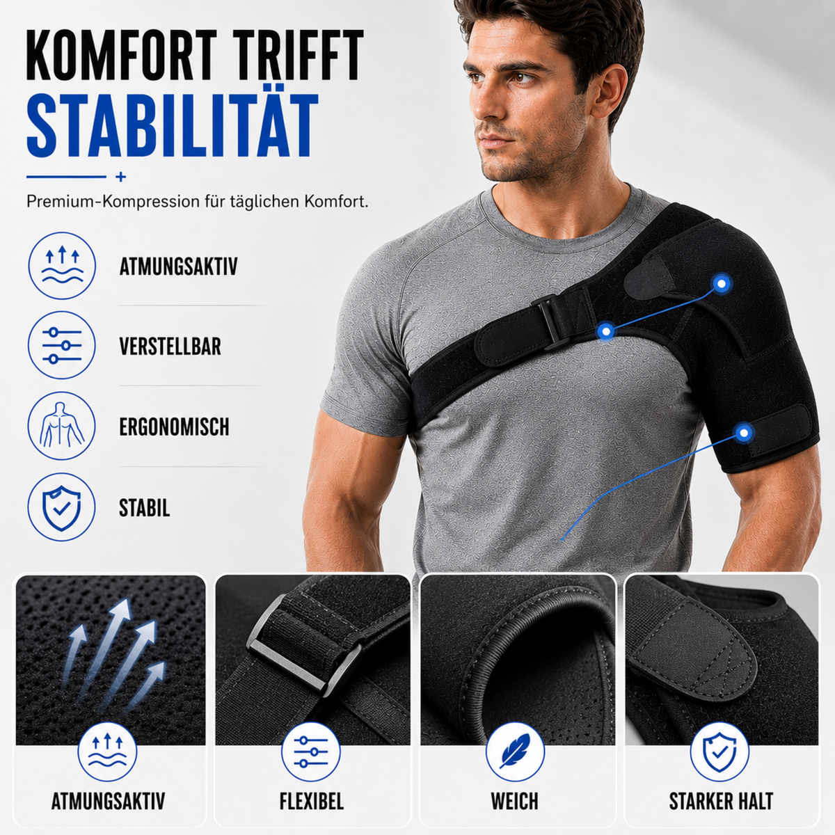 Adjustable Shoulder Support Brace with Compression Straps for Pain Relief & Stability | Thomler
