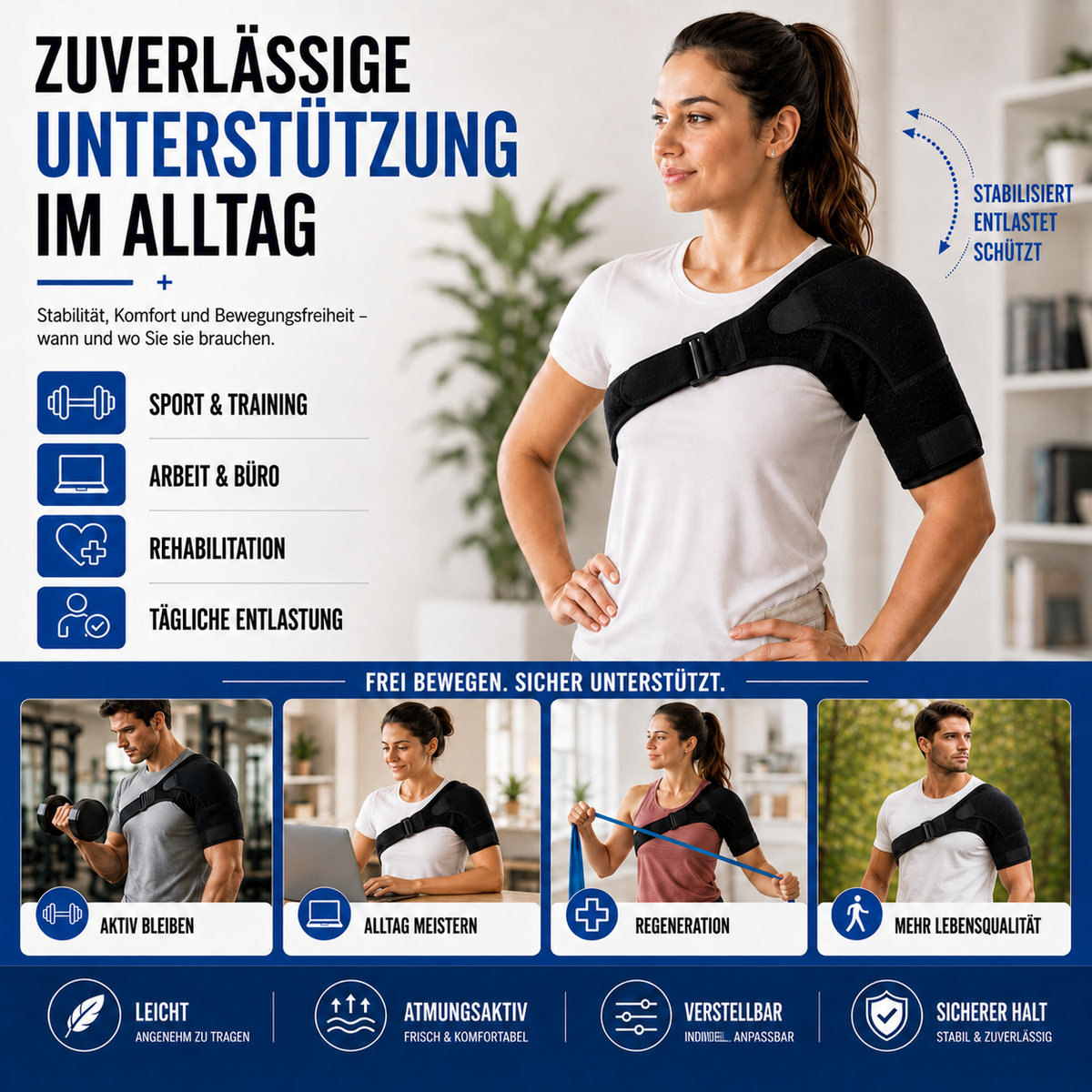 Adjustable Shoulder Support Brace with Compression Straps for Pain Relief & Stability | Thomler