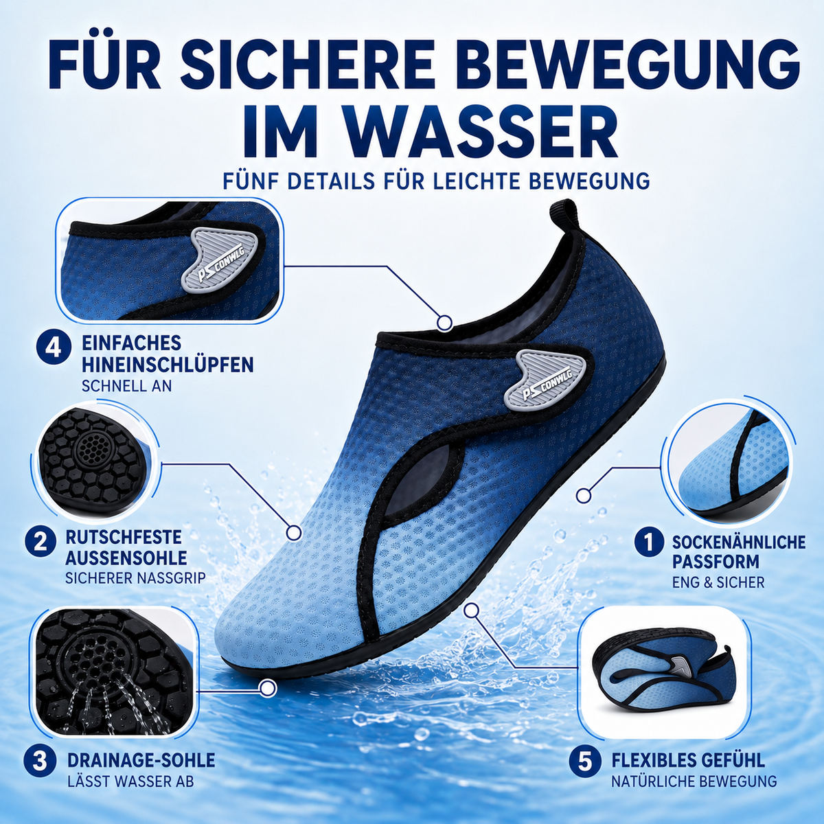 Lightweight Water Shoes with Non-Slip Rubber Sole for Swimming, Surfing, Beach & Pool – Snug Sock-Like Fit, Quick-Dry Aqua Socks for Men & | Thomler