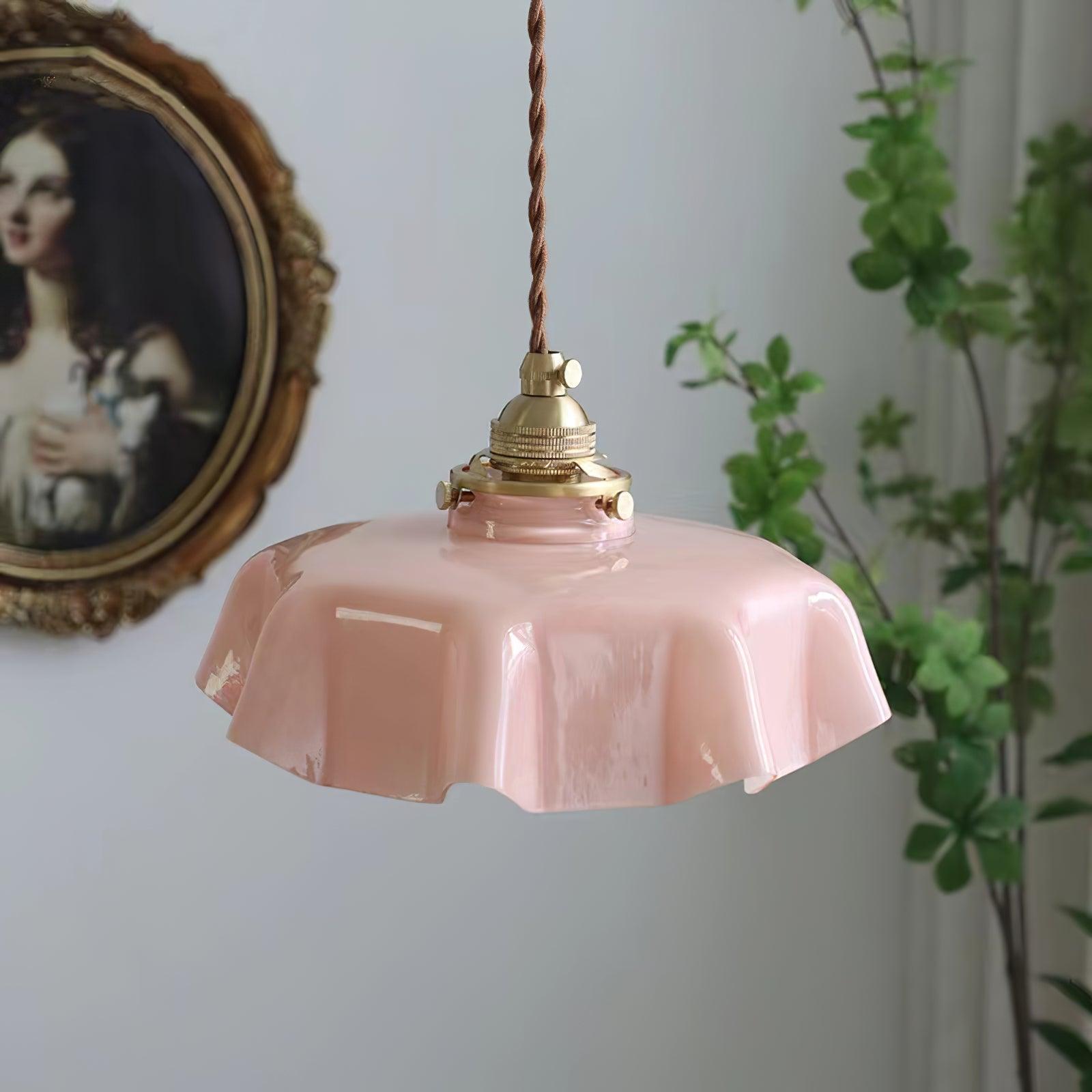 Ceramic Pendant Light 9.8 in x 5.1 in Adjustable Ceiling Indoor White Beige Pink Blue Vintage Lampshade | Thomler