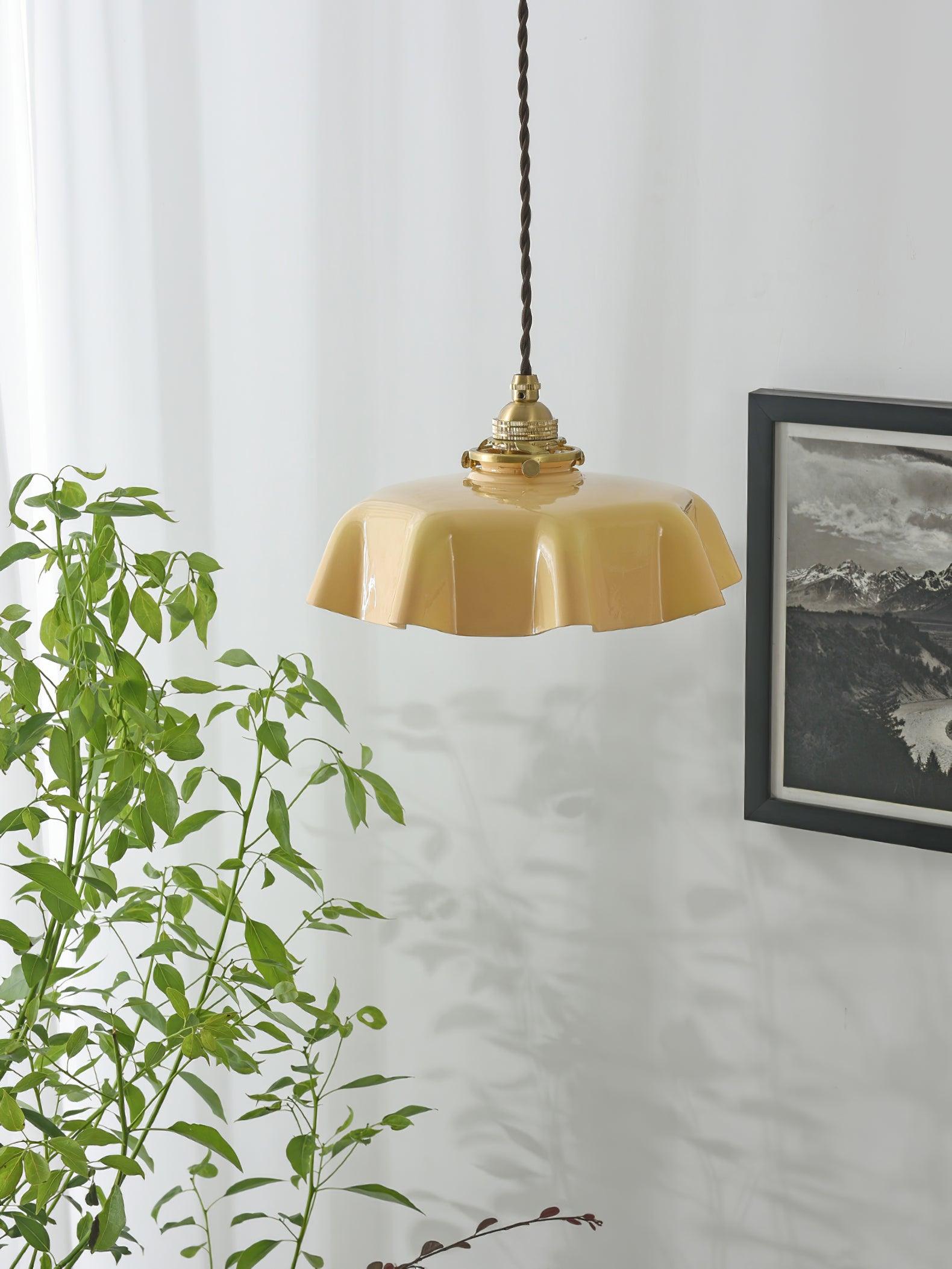 Ceramic Pendant Light 9.8 in x 5.1 in Adjustable Ceiling Indoor White Beige Pink Blue Vintage Lampshade | Thomler