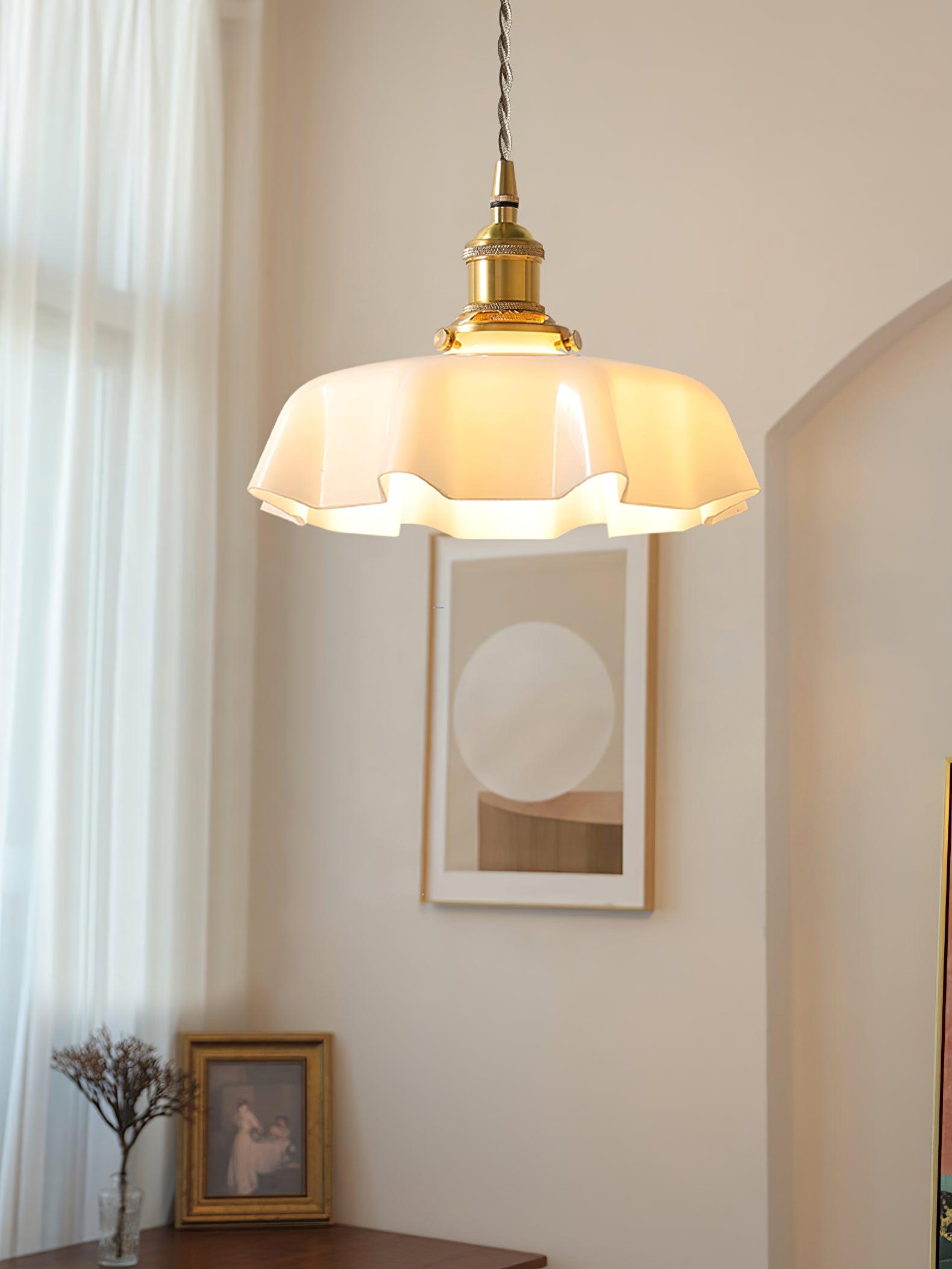 Ceramic Pendant Light 9.8 in x 5.1 in Adjustable Ceiling Indoor White Beige Pink Blue Vintage Lampshade | Thomler