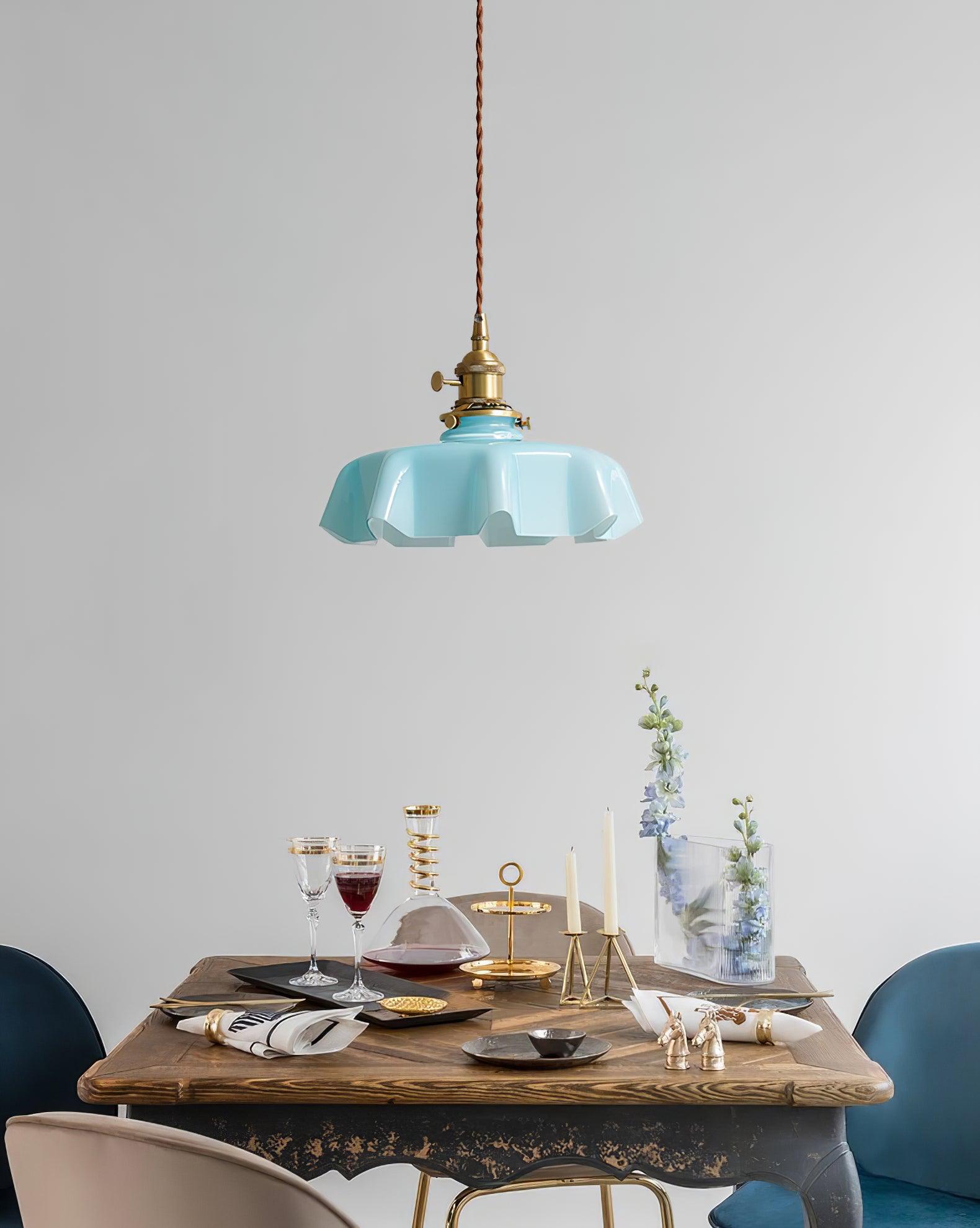 Ceramic Pendant Light 9.8 in x 5.1 in Adjustable Ceiling Indoor White Beige Pink Blue Vintage Lampshade | Thomler