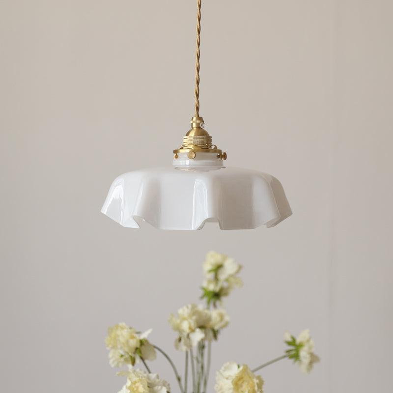 Ceramic Pendant Light 9.8 in x 5.1 in Adjustable Ceiling Indoor White Beige Pink Blue Vintage Lampshade | Thomler