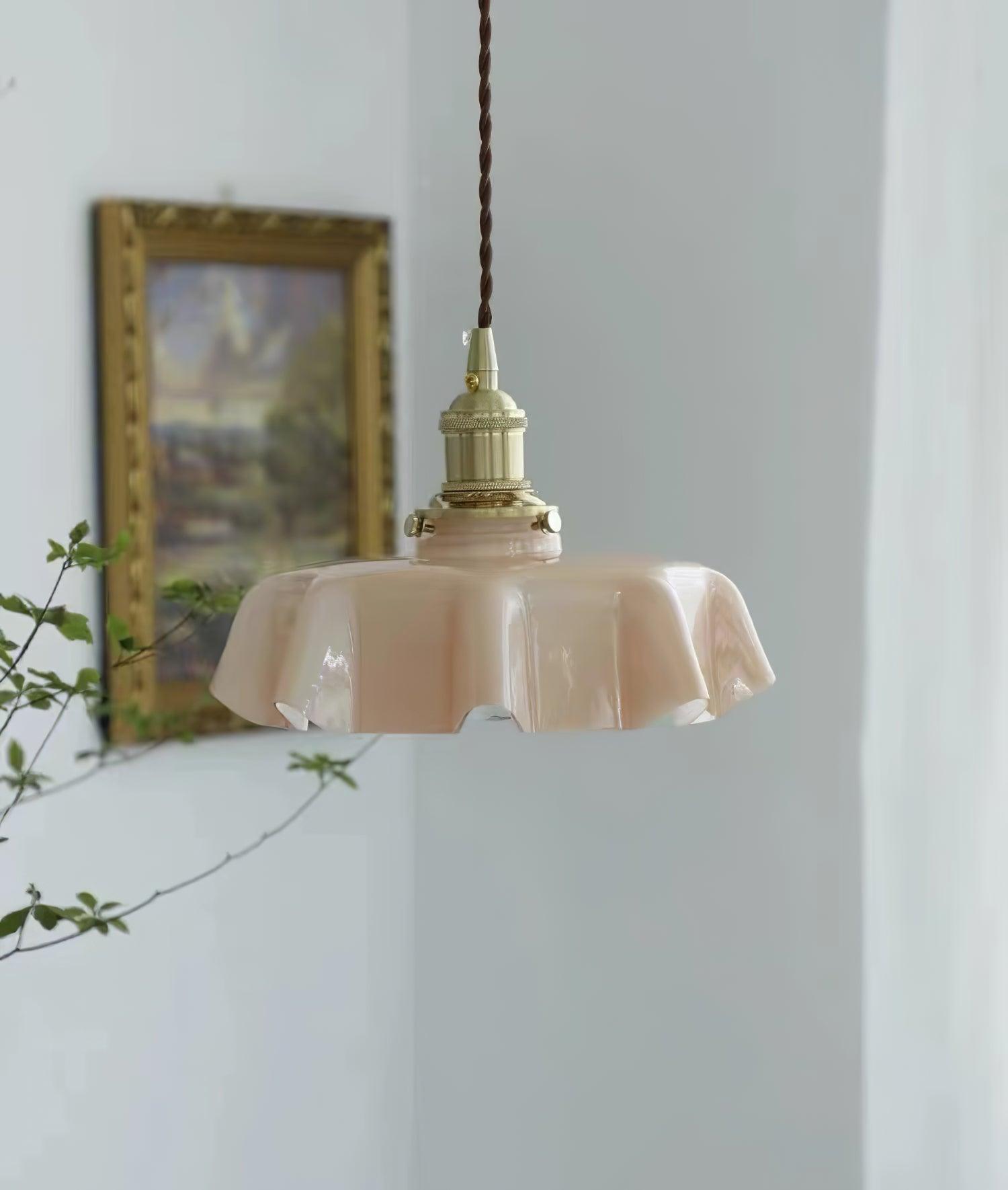 Ceramic Pendant Light 9.8 in x 5.1 in Adjustable Ceiling Indoor White Beige Pink Blue Vintage Lampshade | Thomler