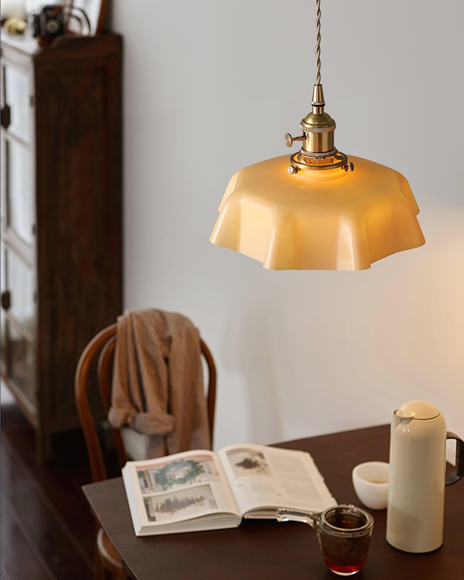Ceramic Pendant Light 9.8 in x 5.1 in Adjustable Ceiling Indoor White Beige Pink Blue Vintage Lampshade | Thomler