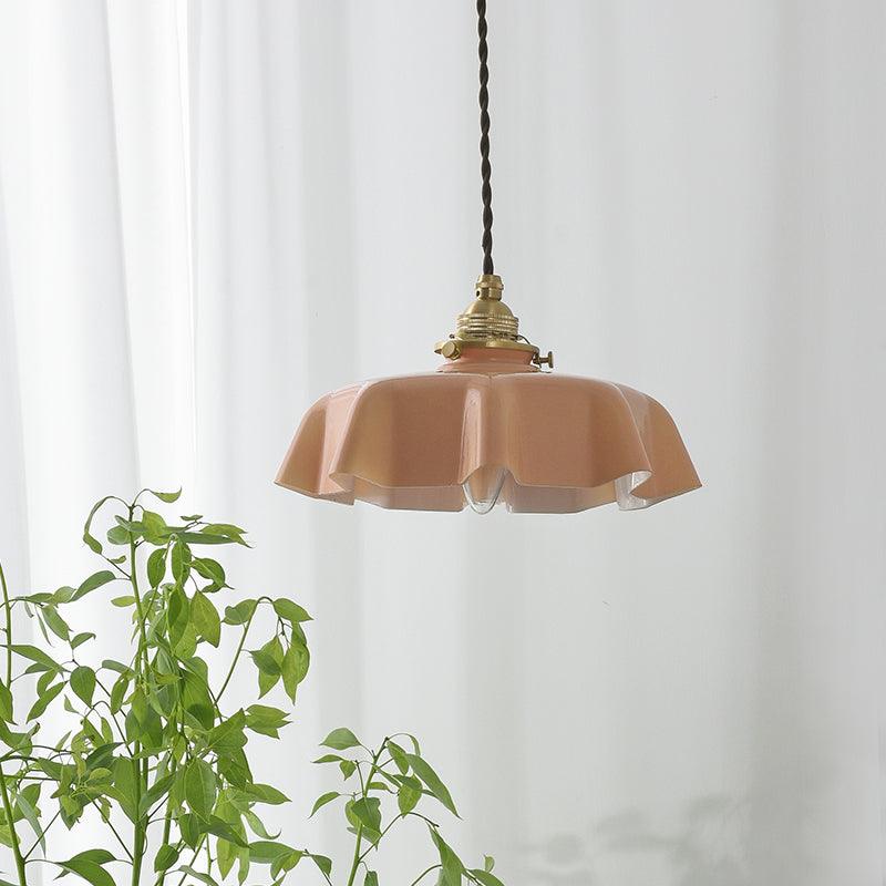 Ceramic Pendant Light 9.8 in x 5.1 in Adjustable Ceiling Indoor White Beige Pink Blue Vintage Lampshade | Thomler