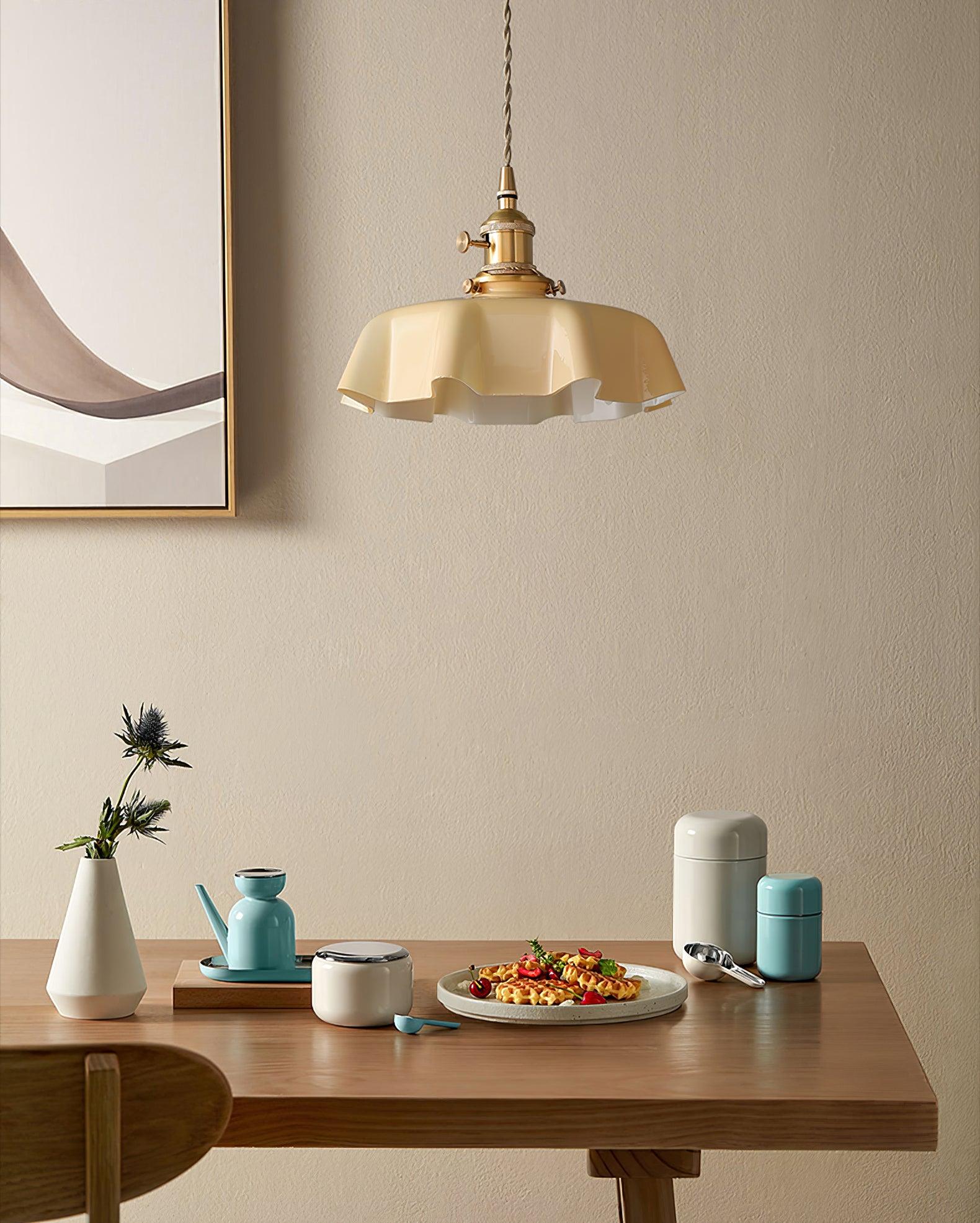 Ceramic Pendant Light 9.8 in x 5.1 in Adjustable Ceiling Indoor White Beige Pink Blue Vintage Lampshade | Thomler
