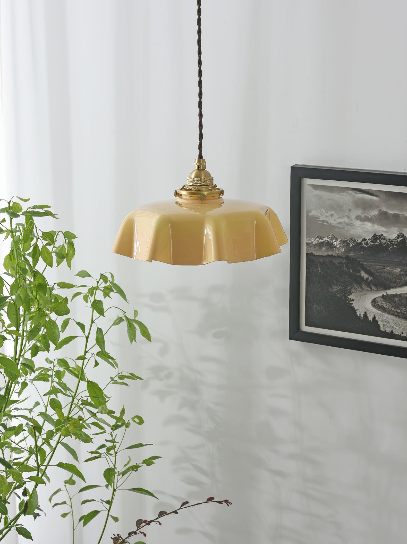 Ceramic Pendant Light 9.8 in x 5.1 in Adjustable Ceiling Indoor White Beige Pink Blue Vintage Lampshade | Thomler