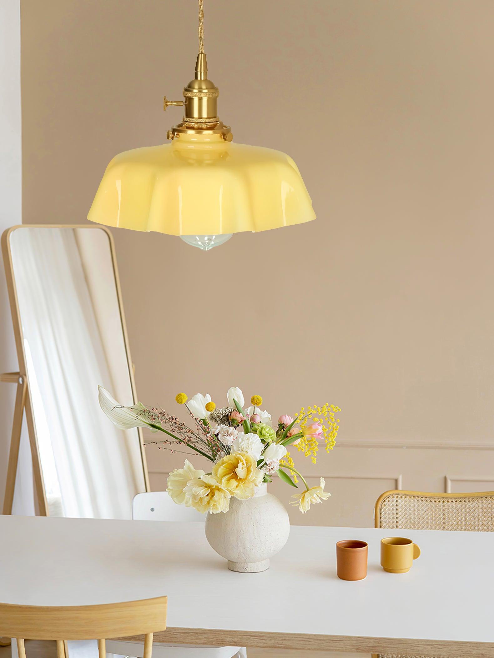 Ceramic Pendant Light 9.8 in x 5.1 in Adjustable Ceiling Indoor White Beige Pink Blue Vintage Lampshade | Thomler