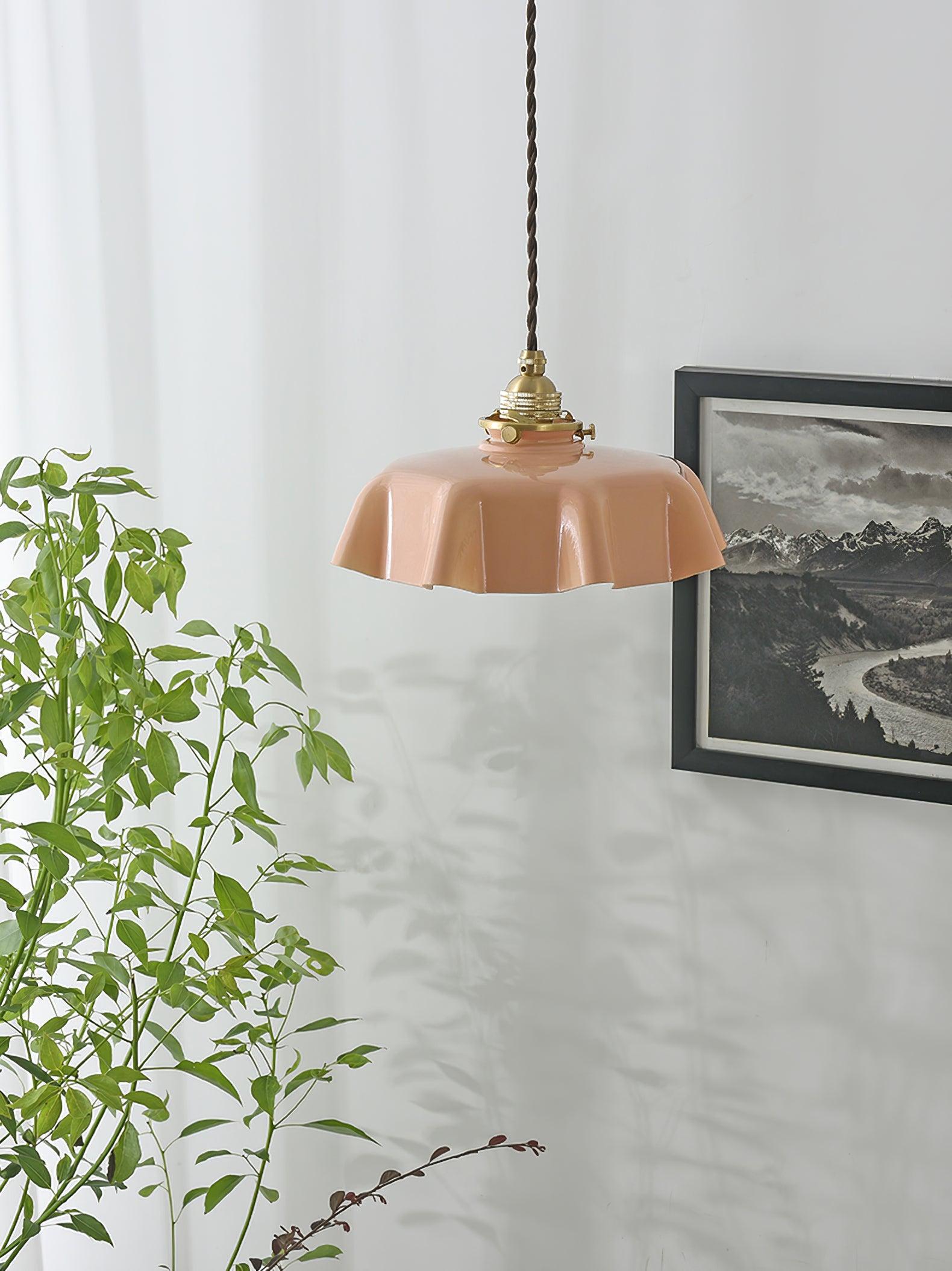 Ceramic Pendant Light 9.8 in x 5.1 in Adjustable Ceiling Indoor White Beige Pink Blue Vintage Lampshade | Thomler