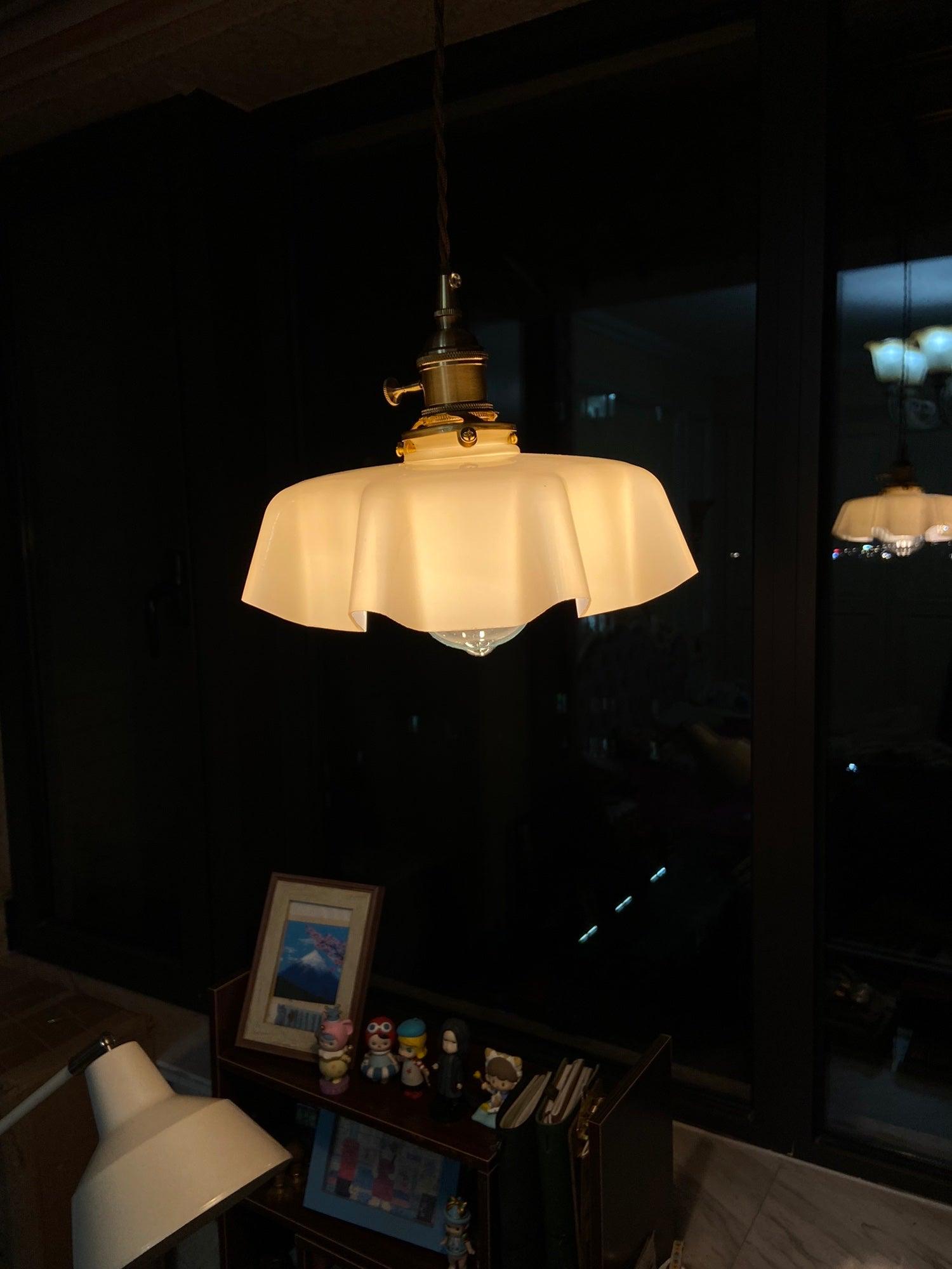 Ceramic Pendant Light 9.8 in x 5.1 in Adjustable Ceiling Indoor White Beige Pink Blue Vintage Lampshade | Thomler