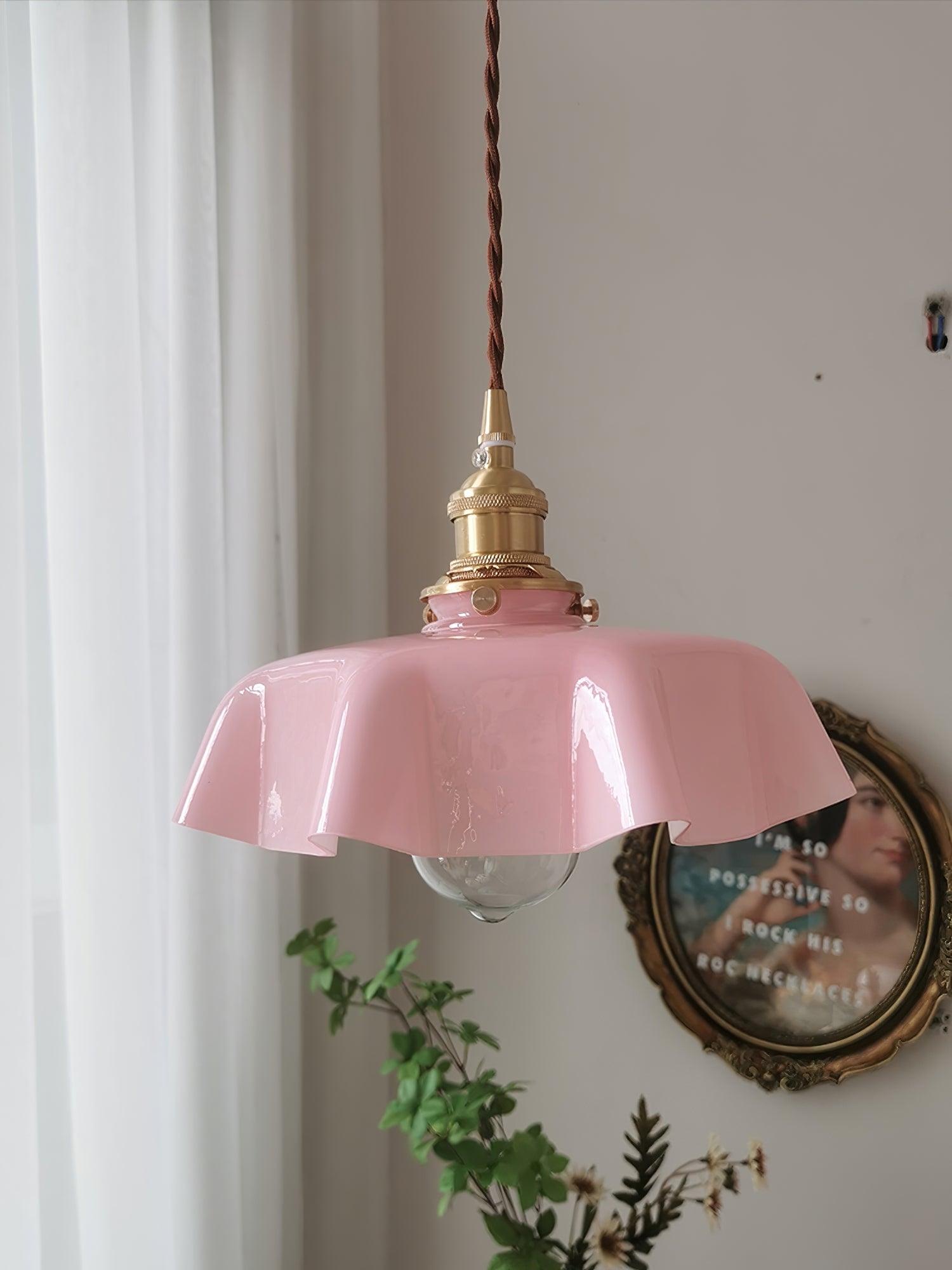Ceramic Pendant Light 9.8 in x 5.1 in Adjustable Ceiling Indoor White Beige Pink Blue Vintage Lampshade | Thomler