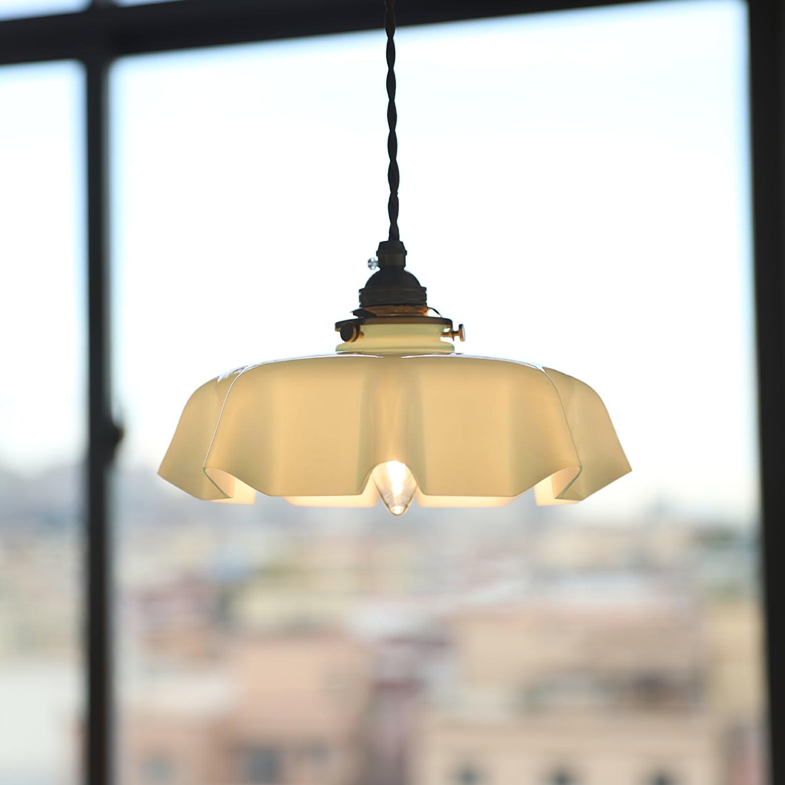 Ceramic Pendant Light 9.8 in x 5.1 in Adjustable Ceiling Indoor White Beige Pink Blue Vintage Lampshade | Thomler