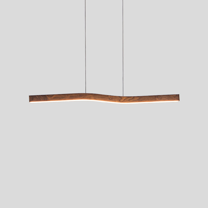 Modern Wave Pendant Light with Walnut-Finish Metal Frame & Dimmable LED for Dining Room Kitchen | Thomler