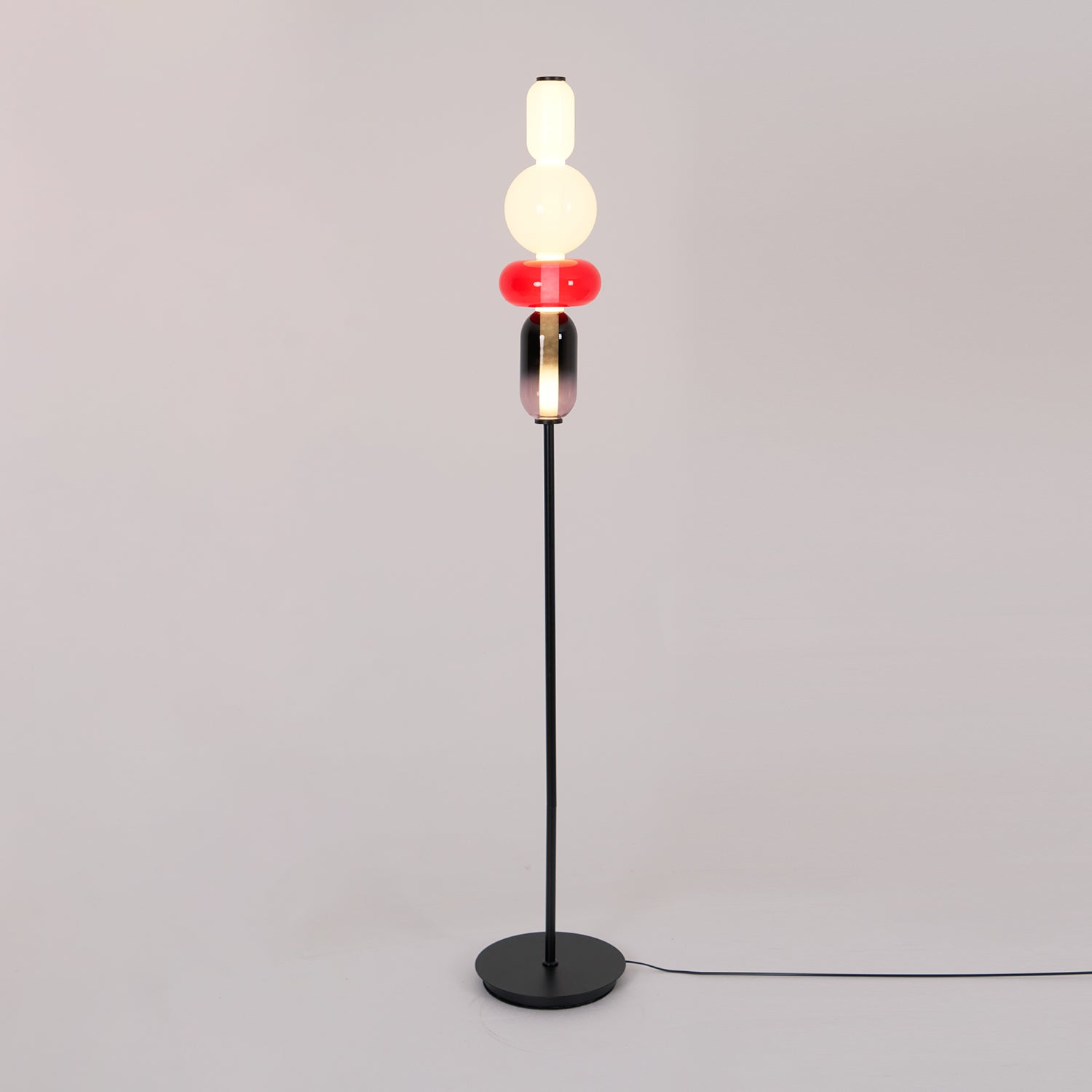 Floor Lamp Hand Blown Glass LED 160.0 cm Red White Black Living Room Decorative Standing Light Modern Sculptural Accent | Thomler