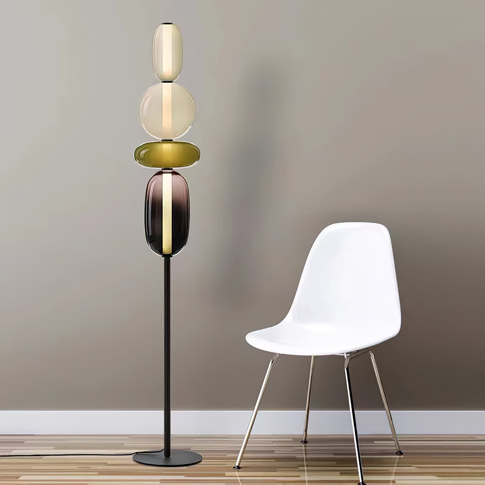 Floor Lamp Hand Blown Glass LED 160.0 cm Red White Black Living Room Decorative Standing Light Modern Sculptural Accent | Thomler