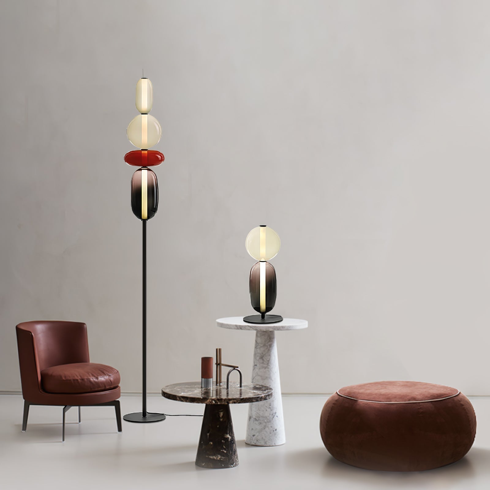 Floor Lamp Hand Blown Glass LED 160.0 cm Red White Black Living Room Decorative Standing Light Modern Sculptural Accent | Thomler