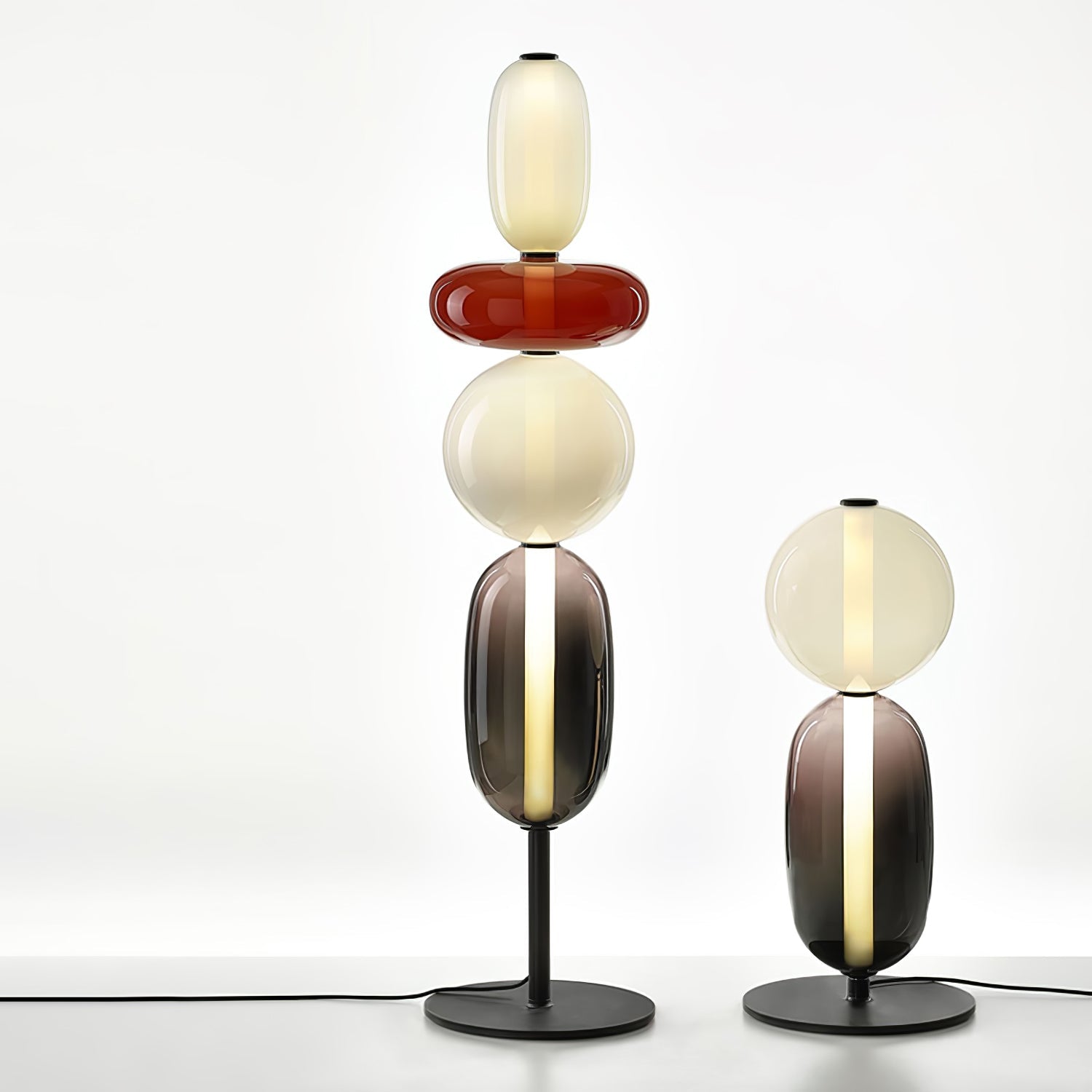 Floor Lamp Hand Blown Glass LED 160.0 cm Red White Black Living Room Decorative Standing Light Modern Sculptural Accent | Thomler