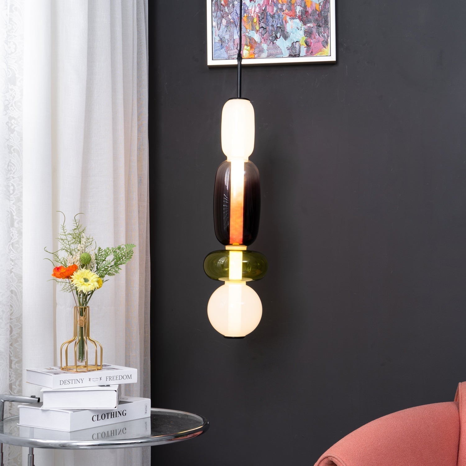 Pendant Light Glass Integrated LED 18.0 cm Colourful Dining Room Living Room Dimmable Hanging Ceiling Lamp Adjustable Suspension | Thomler