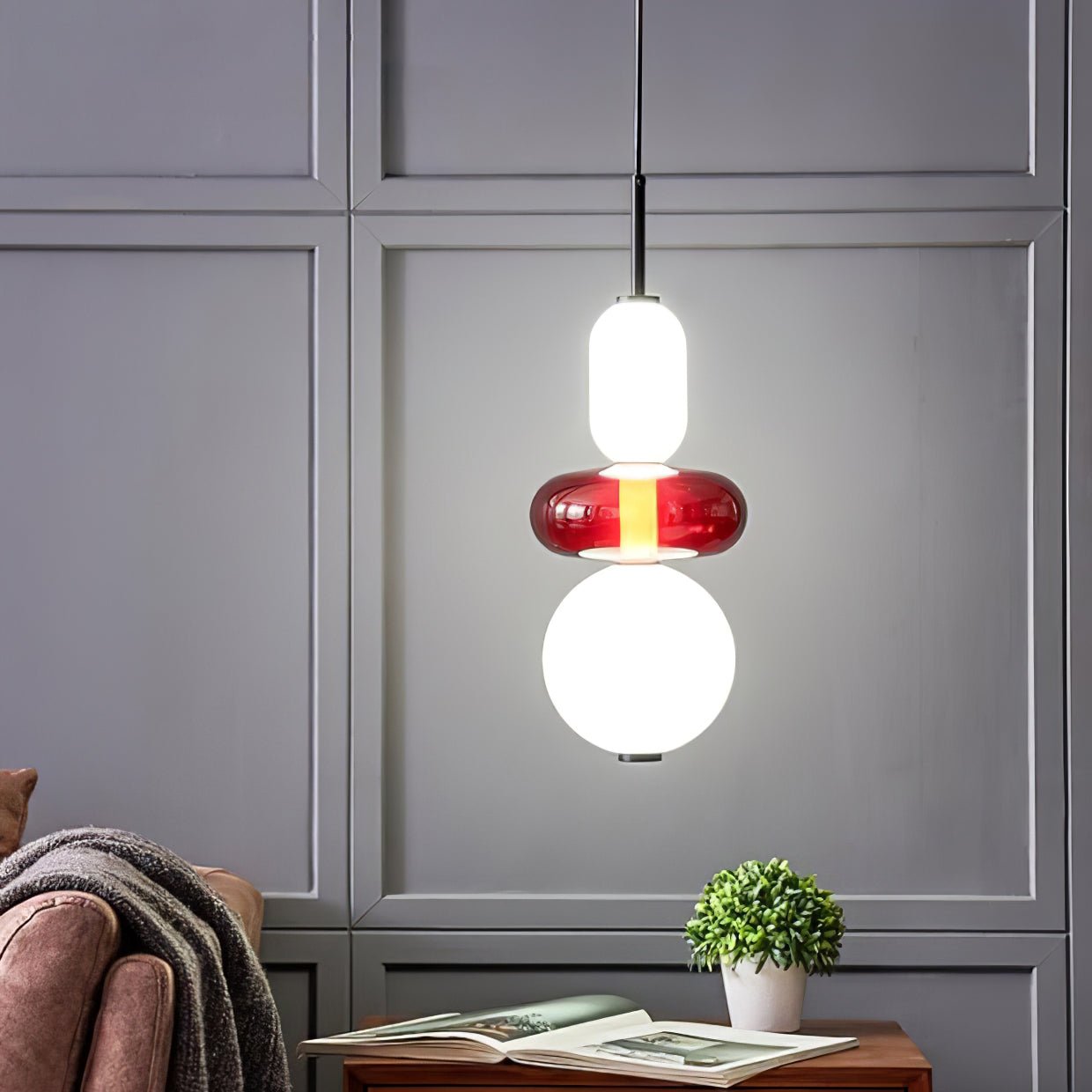 Candied Glass Pendant Light 19.7 in LED Ceiling Fixture Multi-Color Indoor Dining Room Hanging Lamp | Thomler