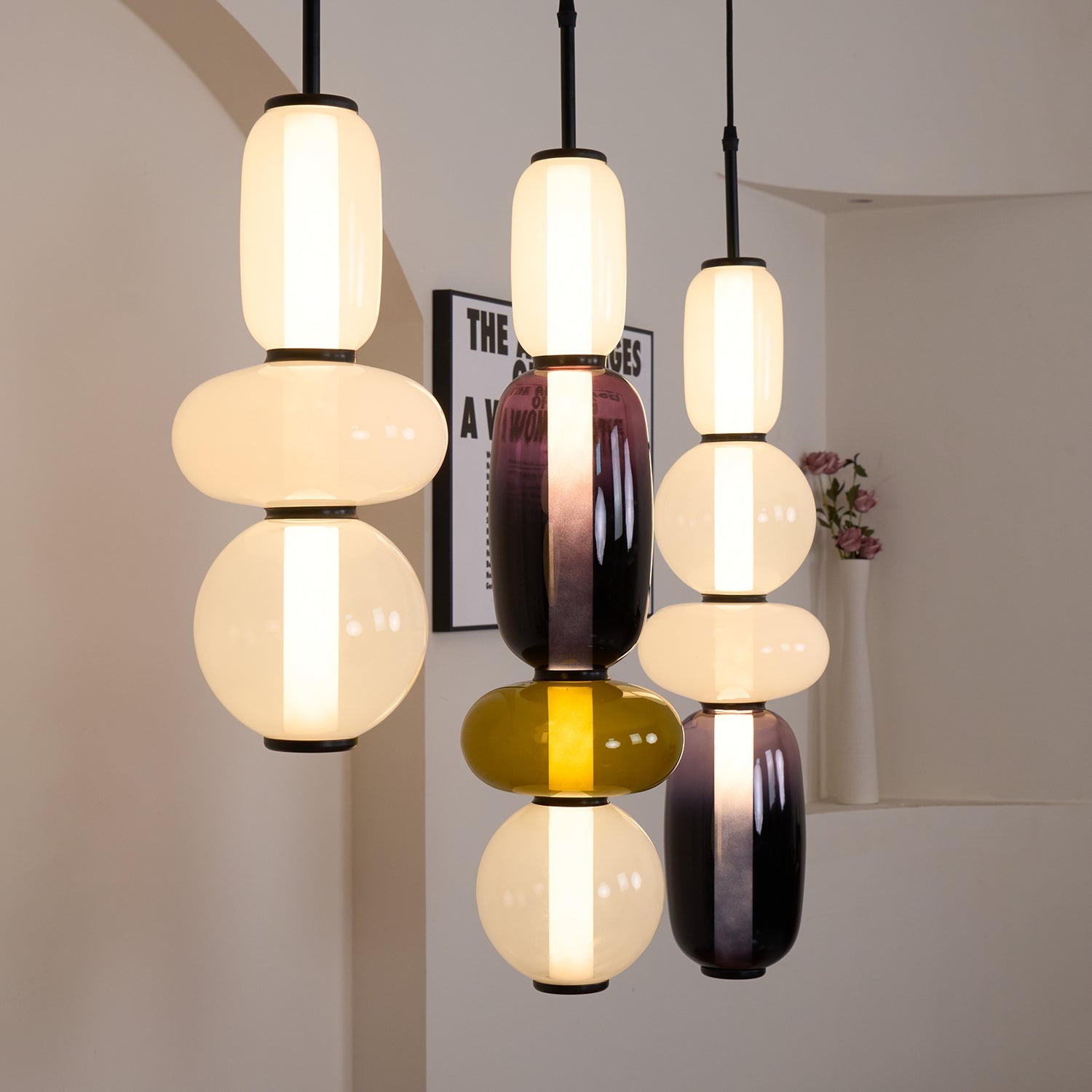 Candied Glass Pendant Light 19.7 in LED Ceiling Fixture Multi-Color Indoor Dining Room Hanging Lamp | Thomler