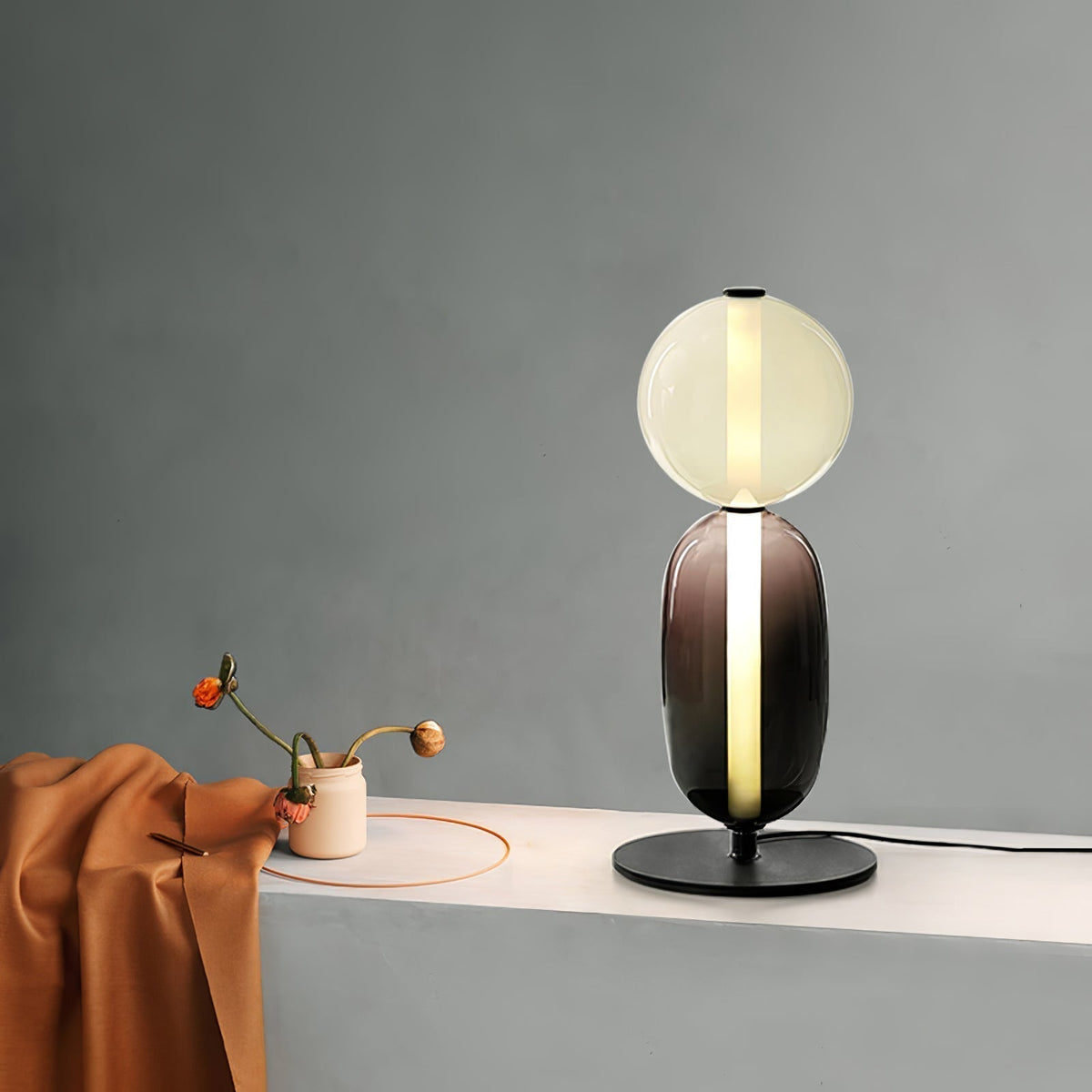 Modern Acrylic Column Table Lamp with Colored Glass Shade & Dimmer Remote – Contemporary LED Desk Light for Bedroom, Living Room | Thomler