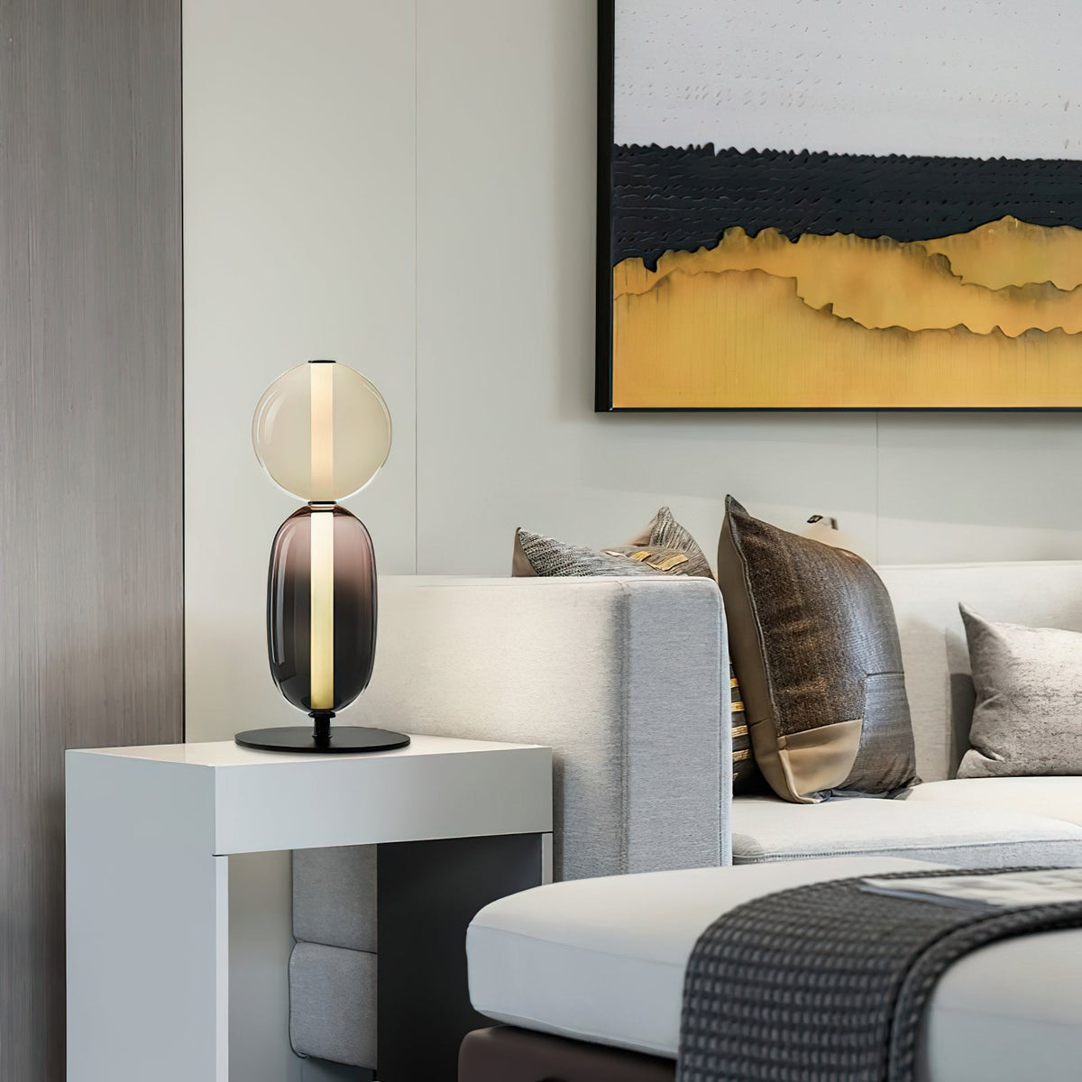 Modern Acrylic Column Table Lamp with Colored Glass Shade & Dimmer Remote – Contemporary LED Desk Light for Bedroom, Living Room | Thomler