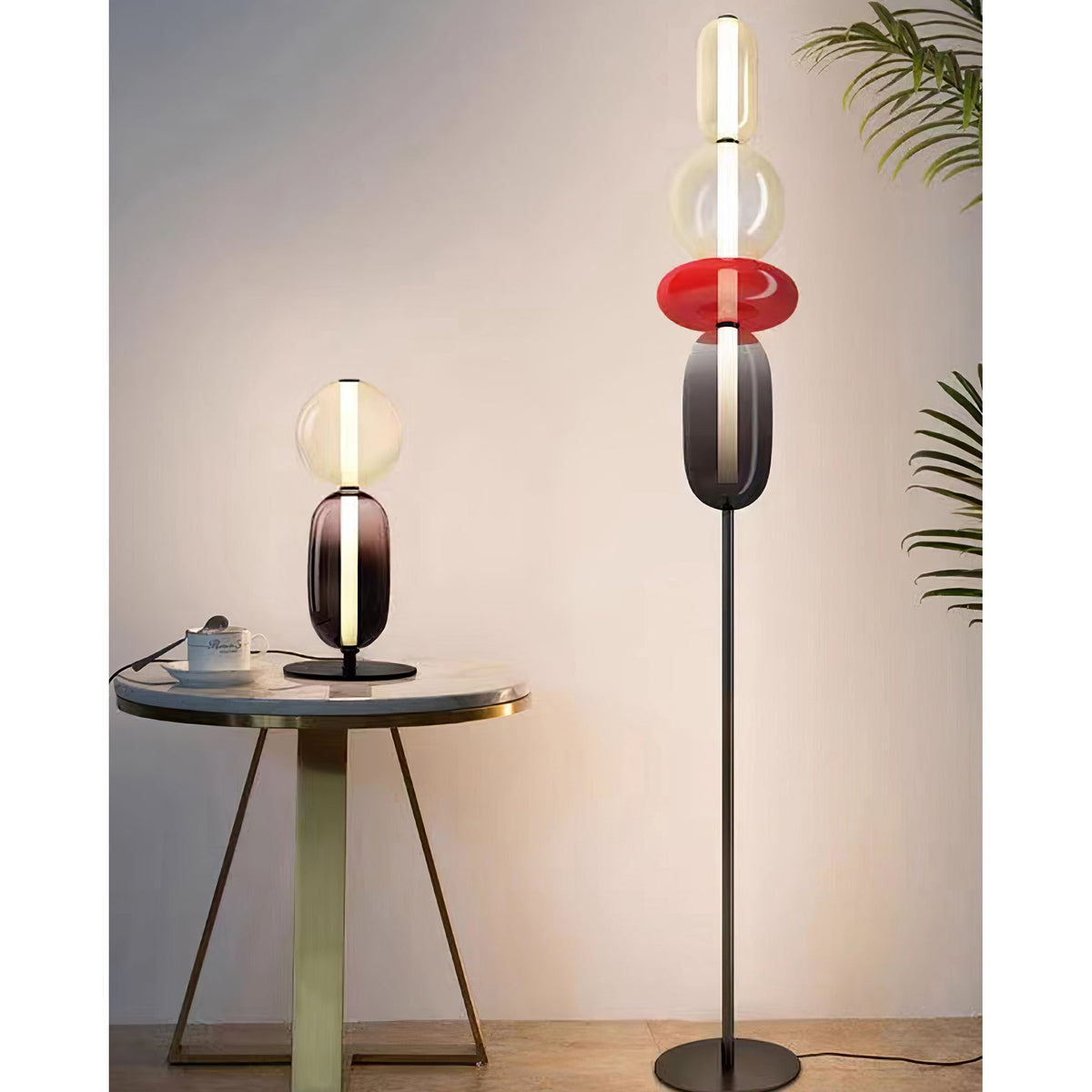 Modern Acrylic Column Table Lamp with Colored Glass Shade & Dimmer Remote – Contemporary LED Desk Light for Bedroom, Living Room | Thomler