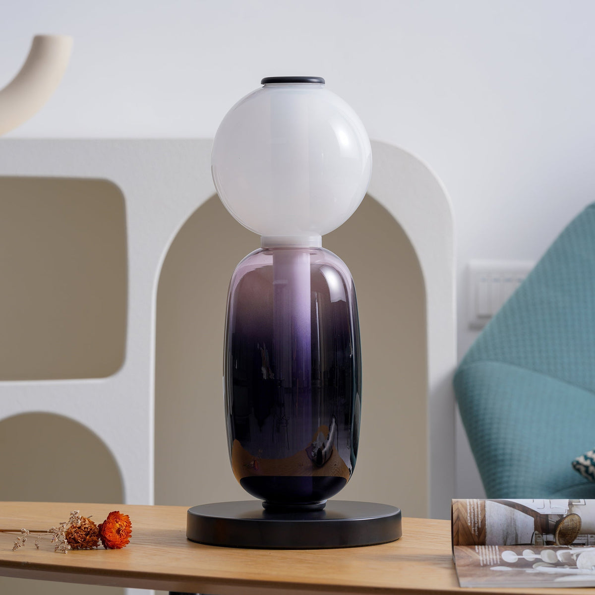 Modern Acrylic Column Table Lamp with Colored Glass Shade & Dimmer Remote – Contemporary LED Desk Light for Bedroom, Living Room | Thomler