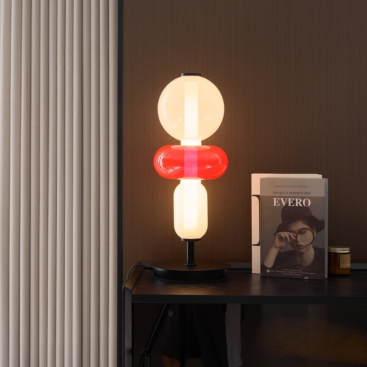 Modern Acrylic Column Table Lamp with Colored Glass Shade & Dimmer Remote – Contemporary LED Desk Light for Bedroom, Living Room | Thomler