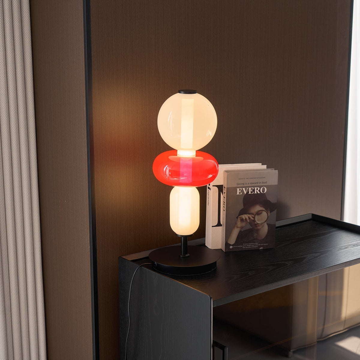 Modern Acrylic Column Table Lamp with Colored Glass Shade & Dimmer Remote – Contemporary LED Desk Light for Bedroom, Living Room | Thomler