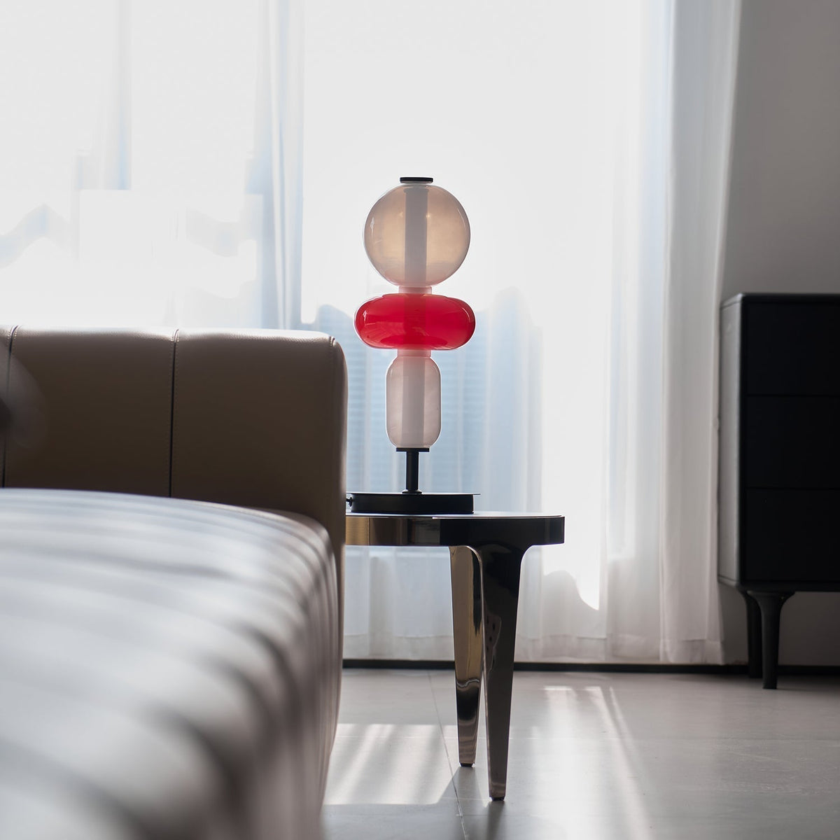 Modern Acrylic Column Table Lamp with Colored Glass Shade & Dimmer Remote – Contemporary LED Desk Light for Bedroom, Living Room | Thomler