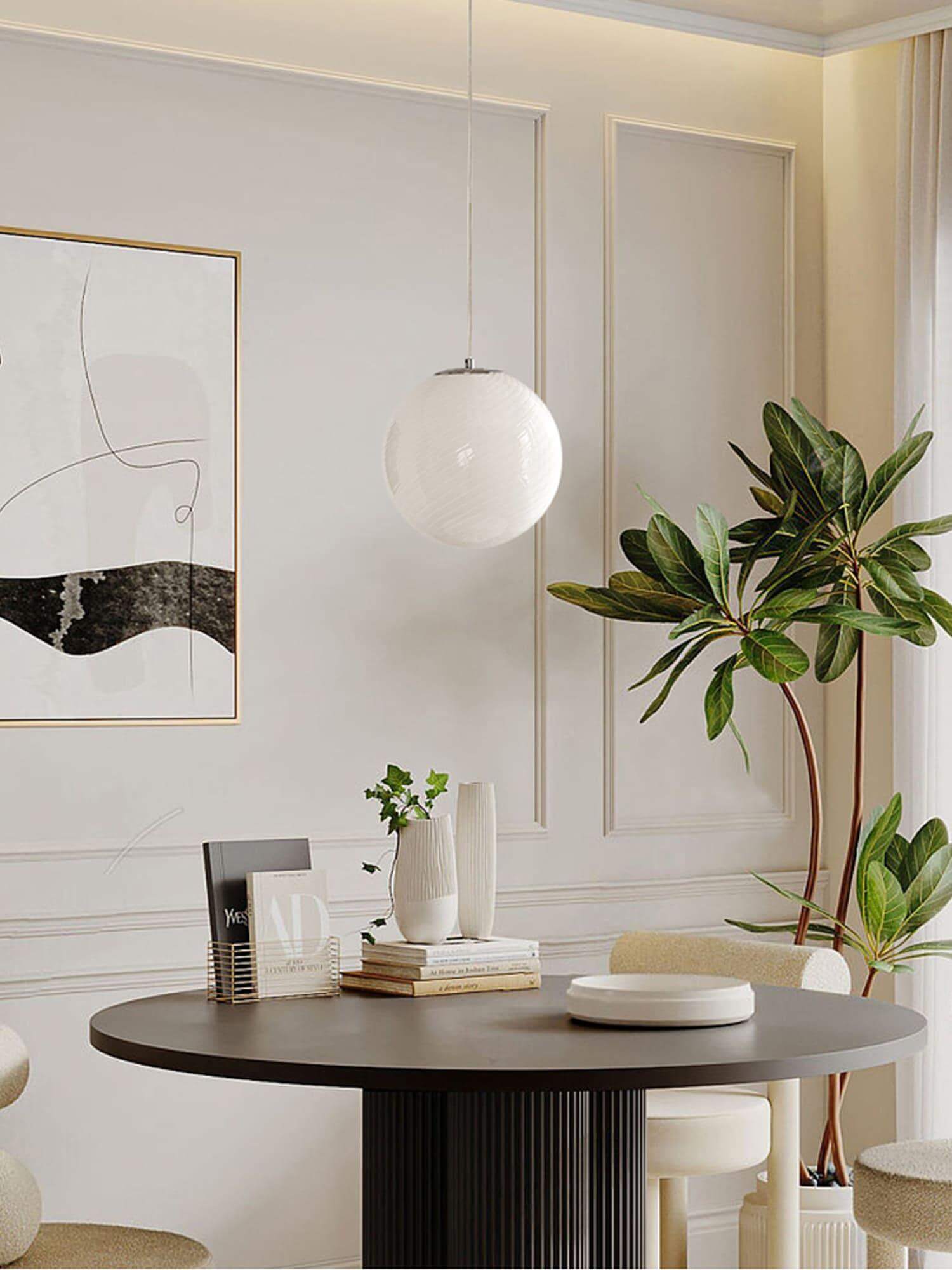 Pendant Light Glass Sphere 11.8 in Milk Honey Kitchen Island Hanging Ceiling Lamp Modern Dining Room Lighting Fixture | Thomler